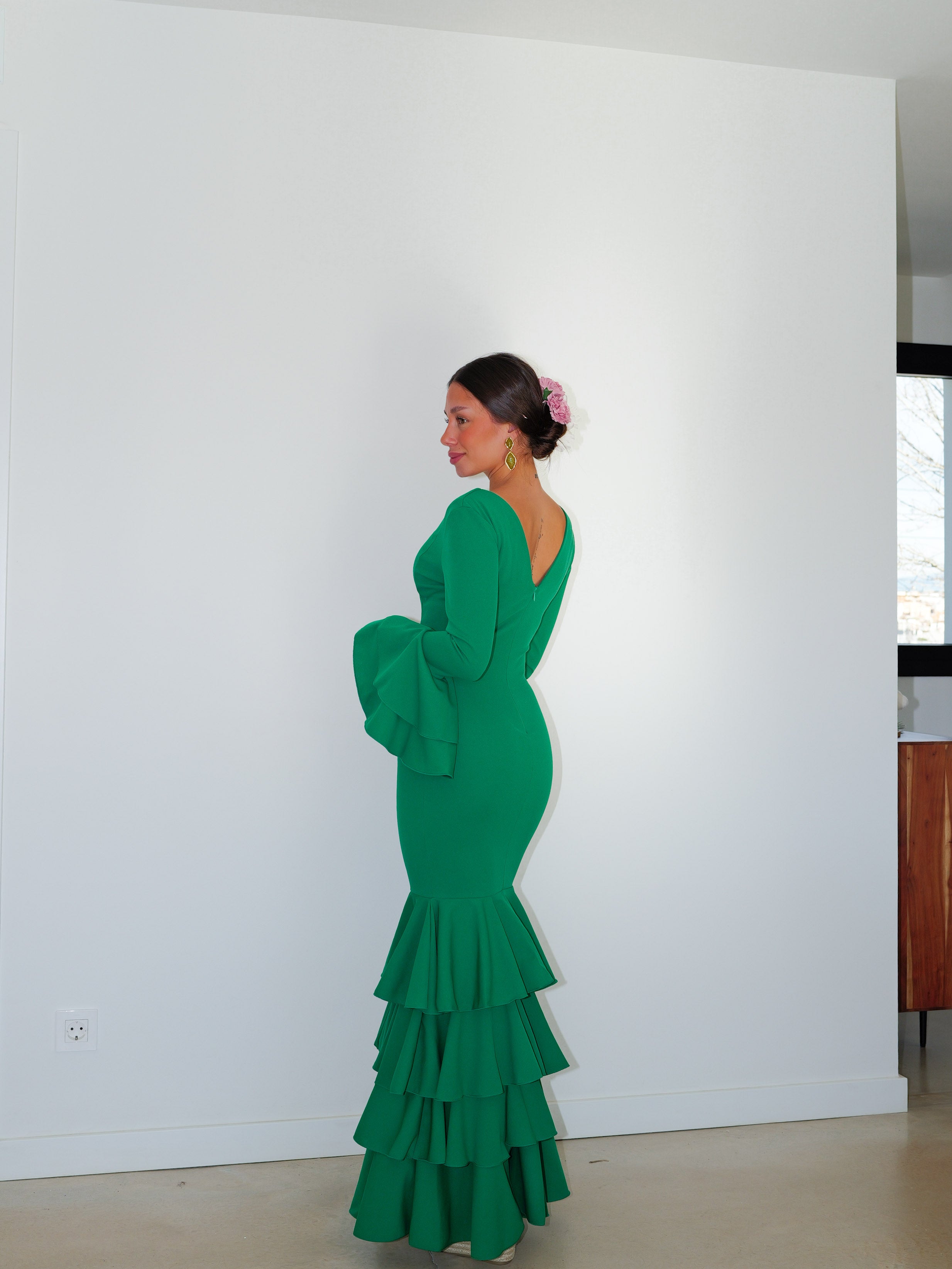 Robe flamenca à volants verte