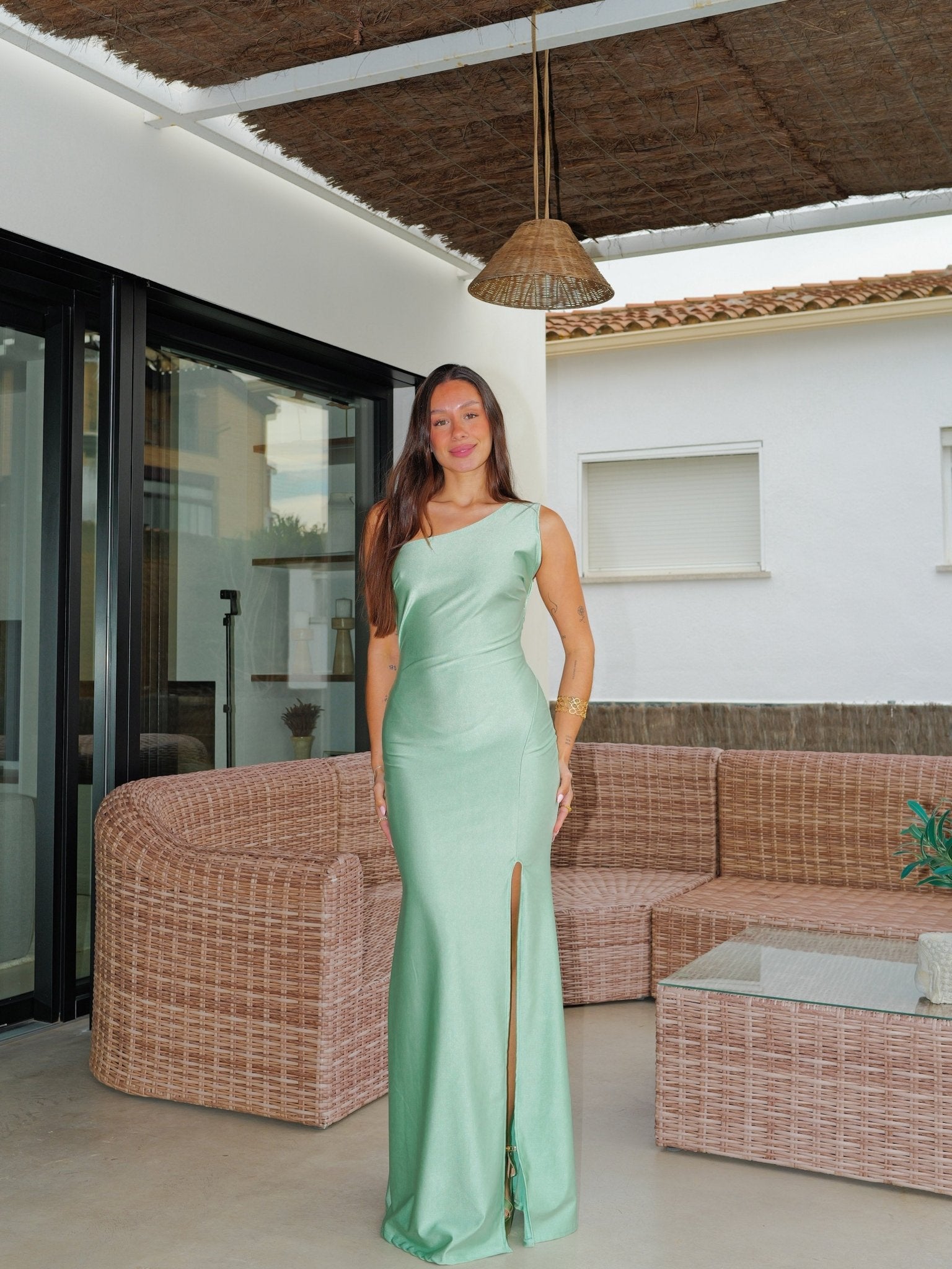 Robe asymétrique dos nu menthe - SORELLAS