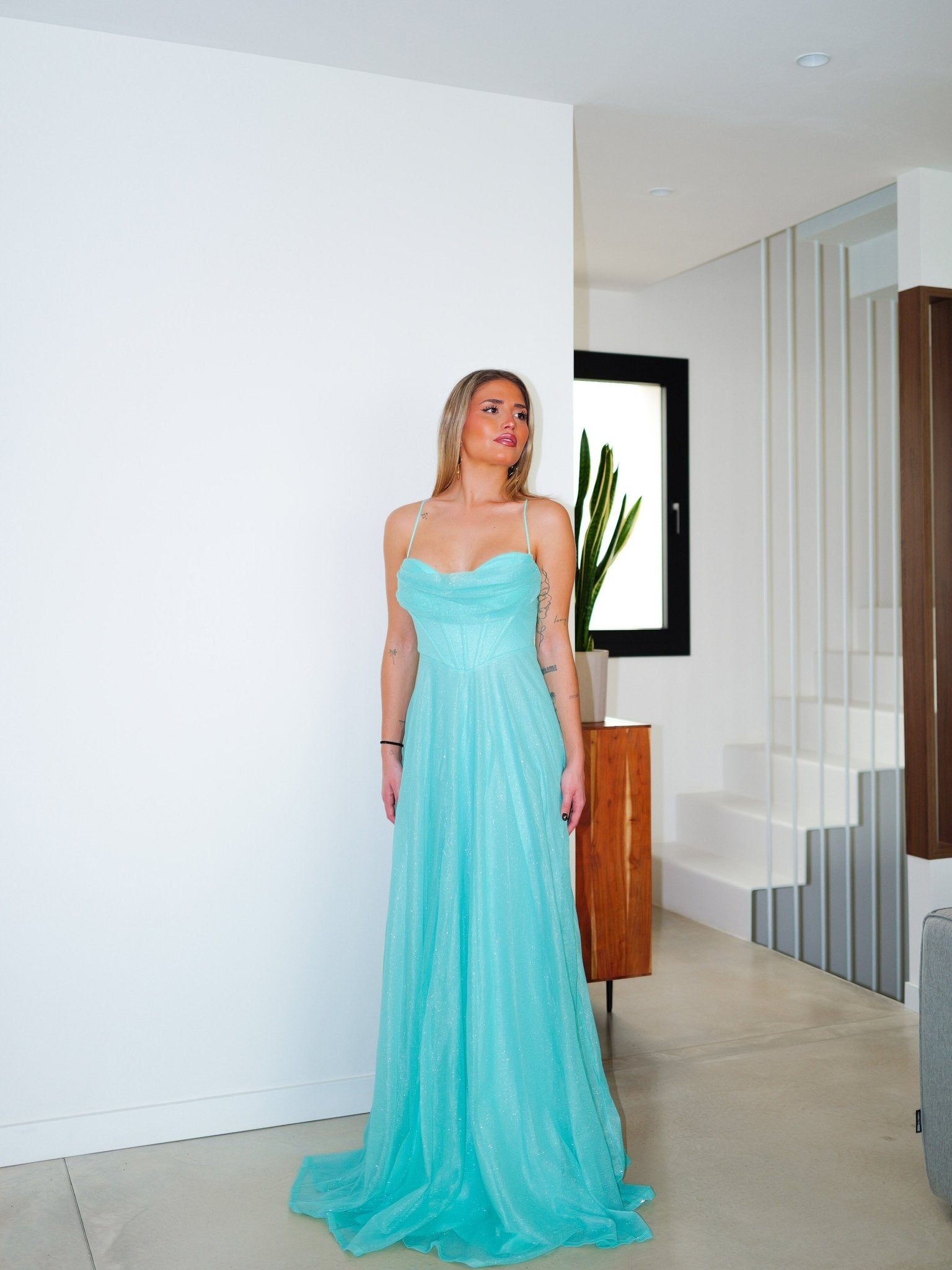 Robe bustier à paillettes turquoise - SORELLAS