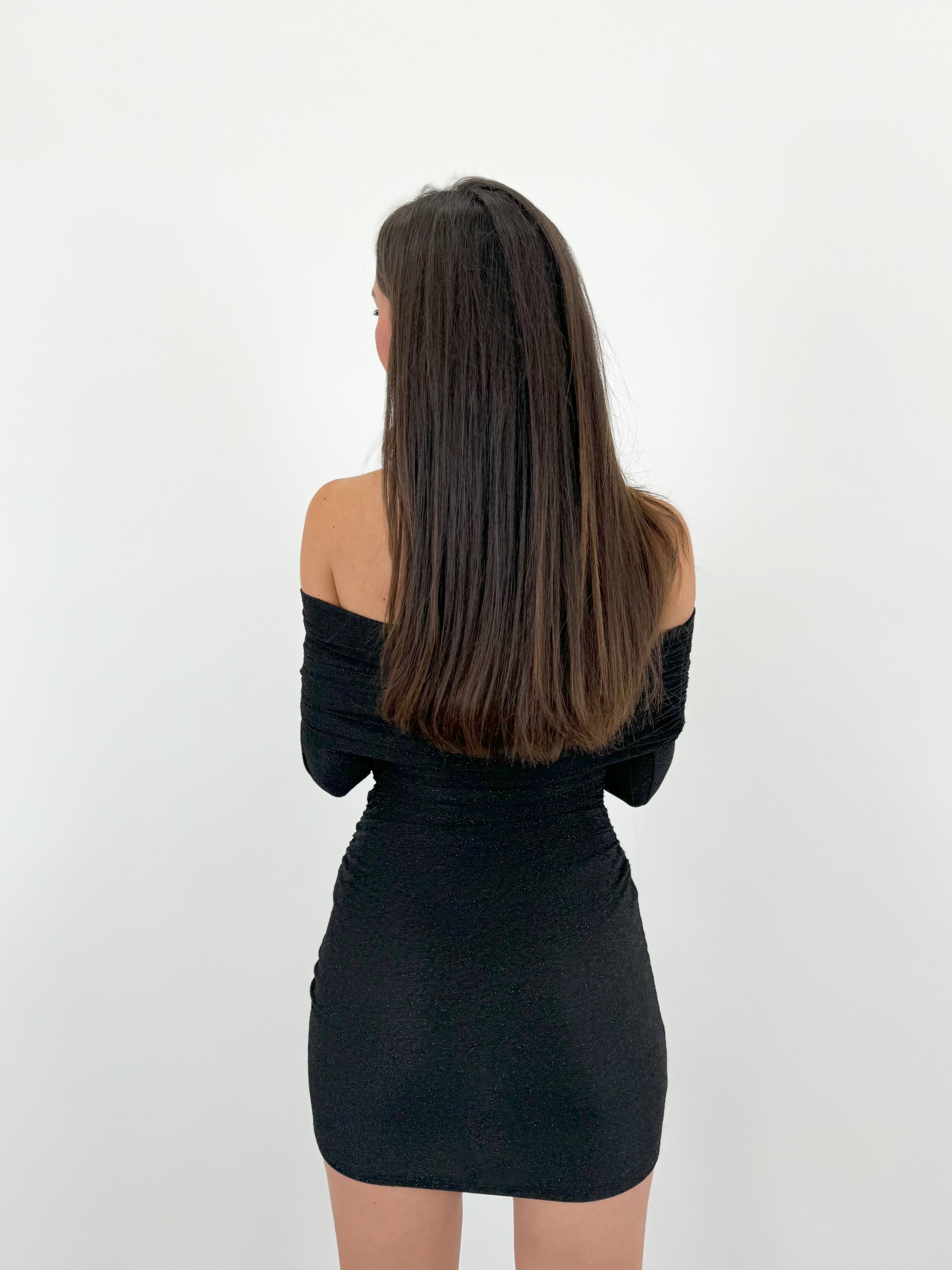 Robe bardot noire en lurex