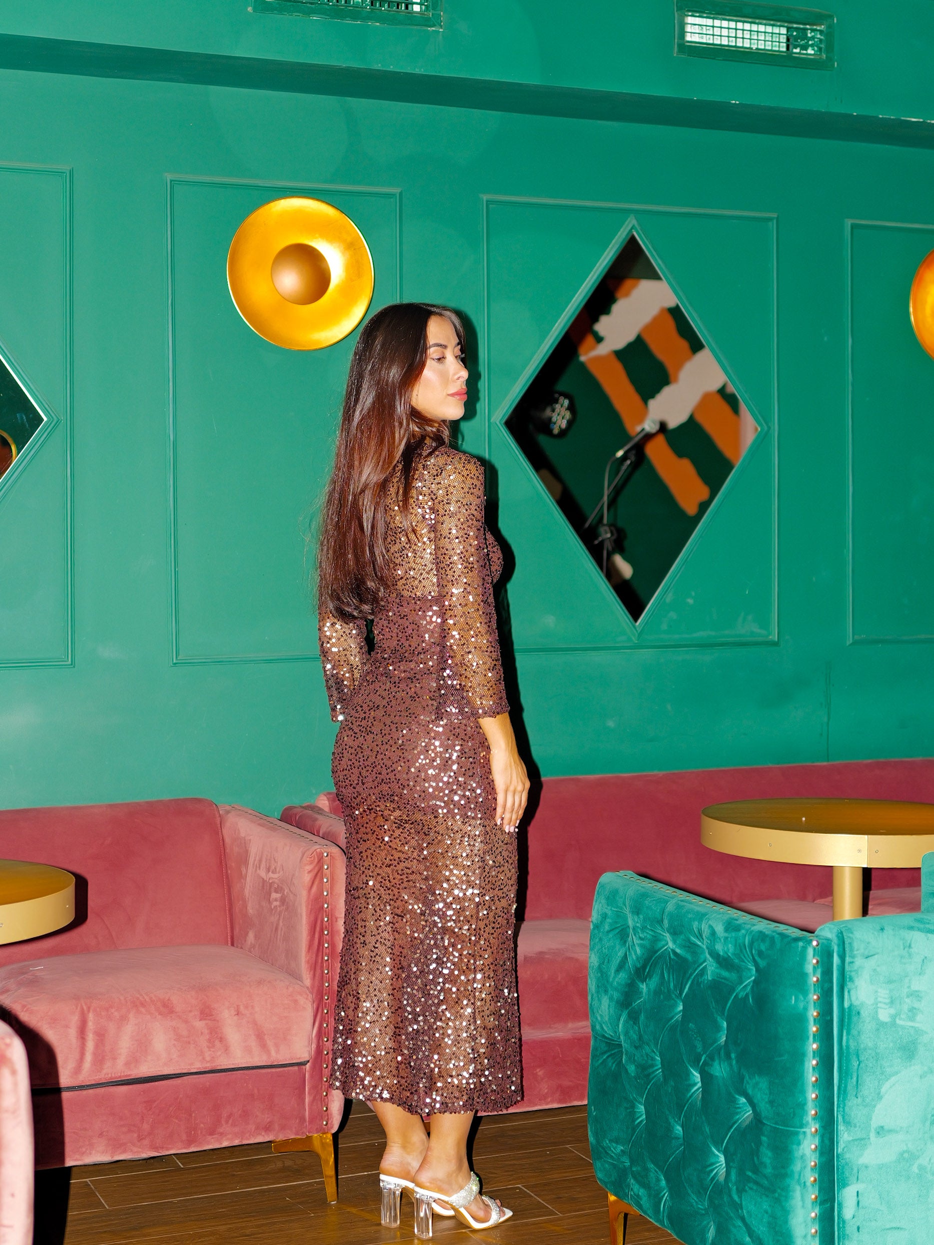 Robe longue avec paillettes chocolat