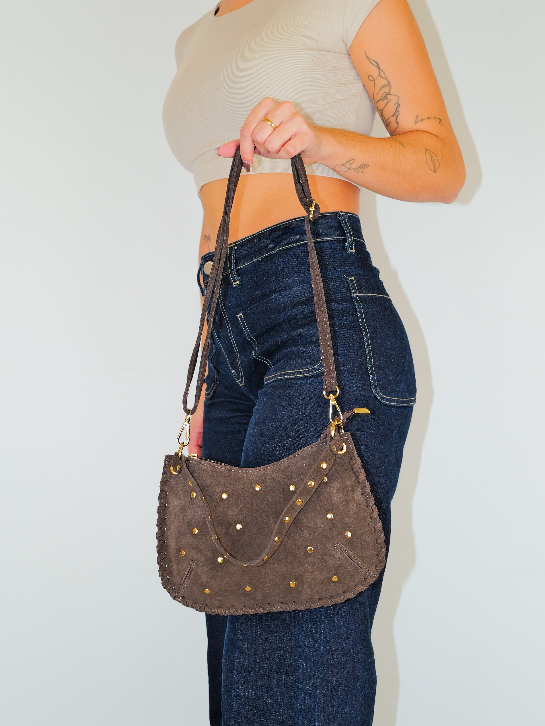 Mini-sac clouté en or chocolaté