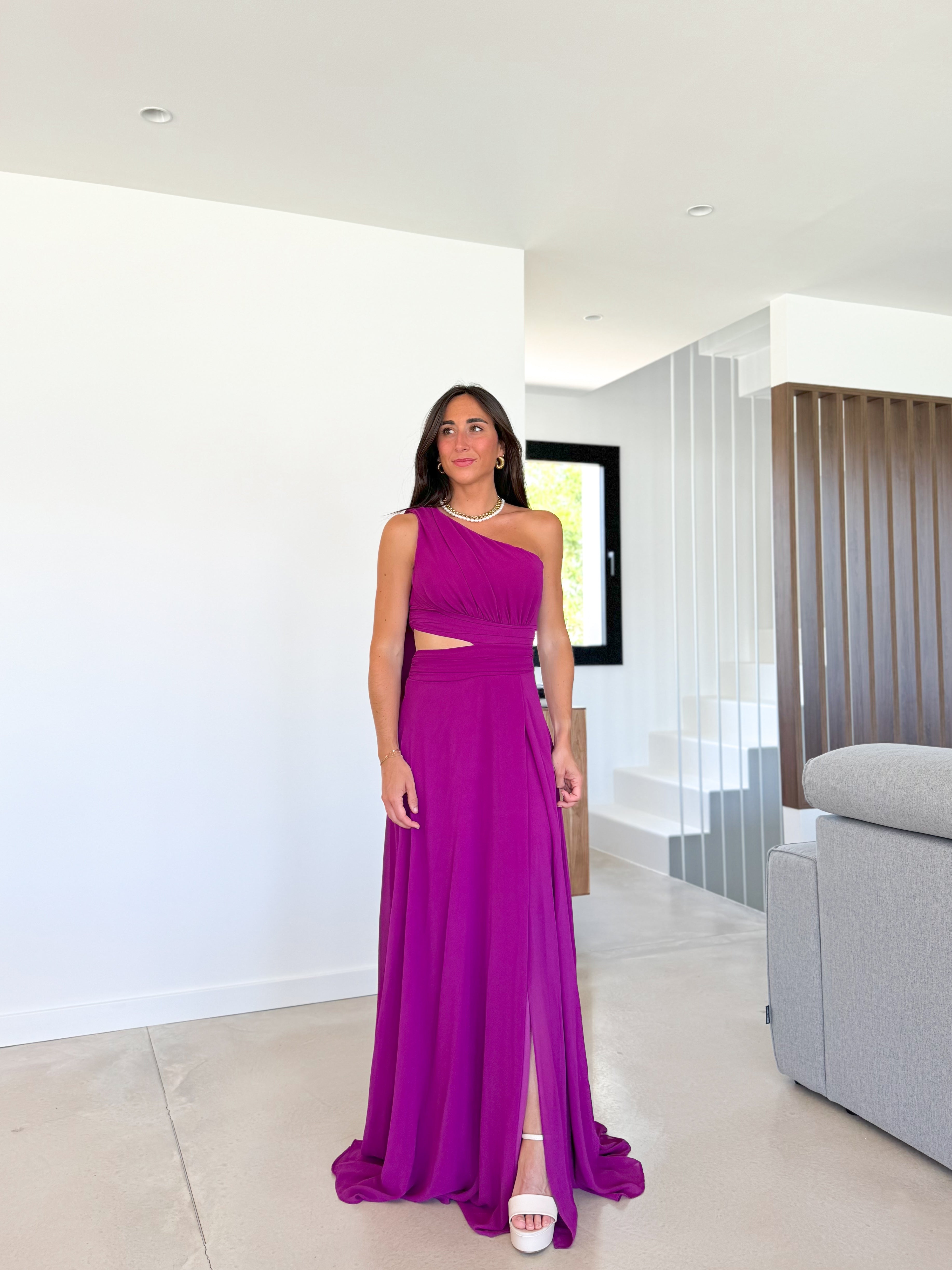 Robe en crêpe asym BOUGAINVILLEA