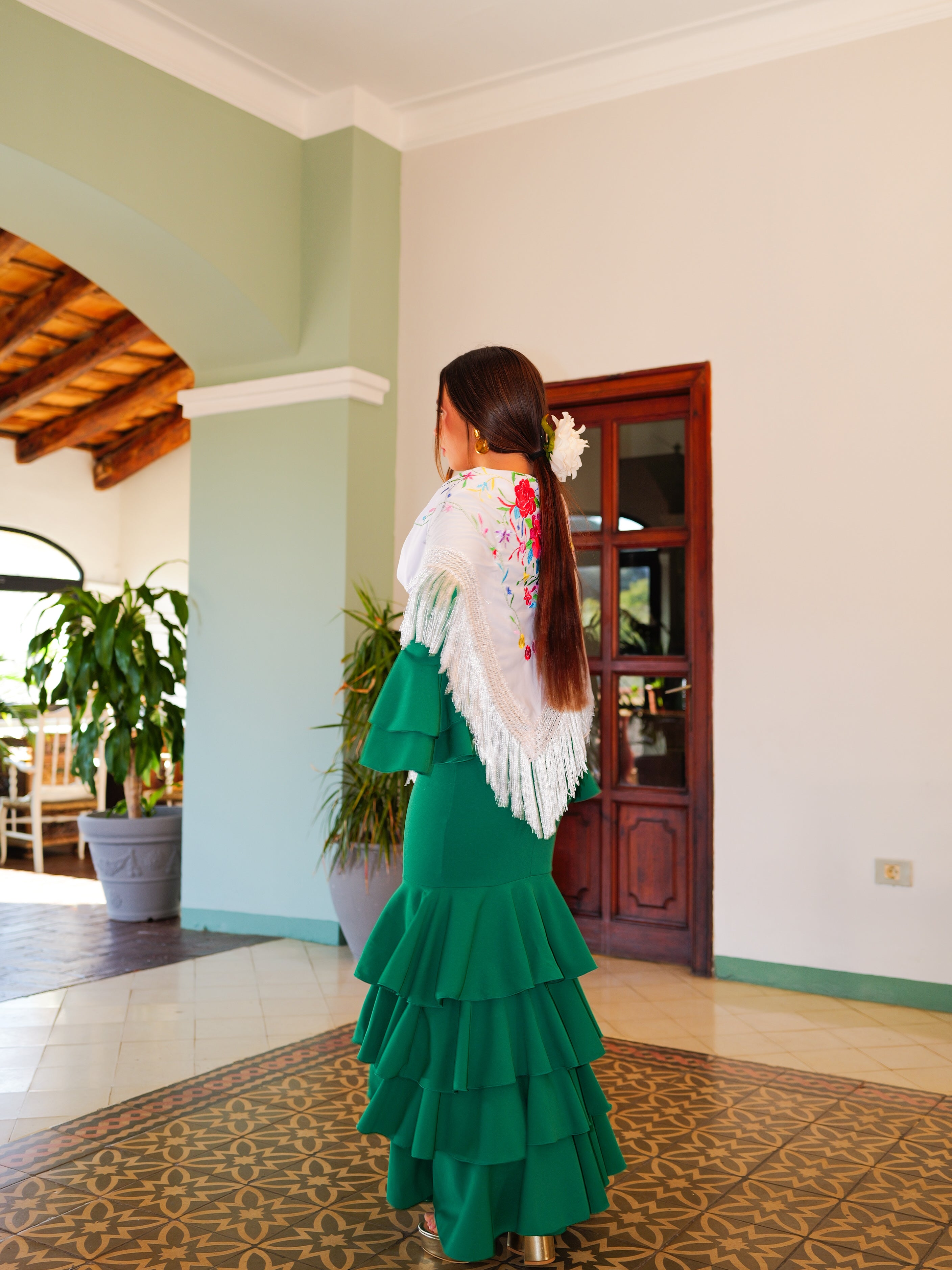 Robe flamenca à volants verte