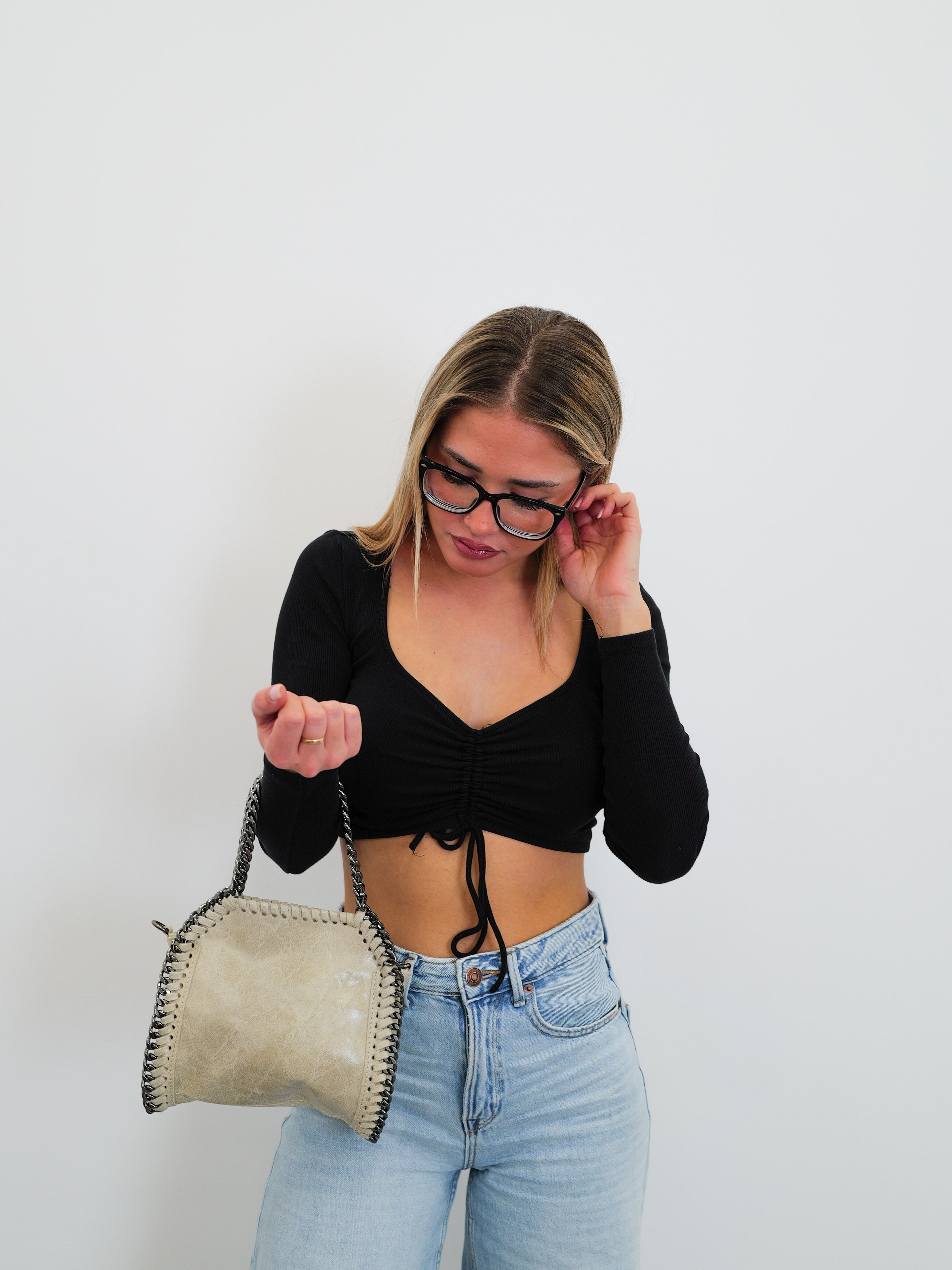 Sac de poche à paillettes crème