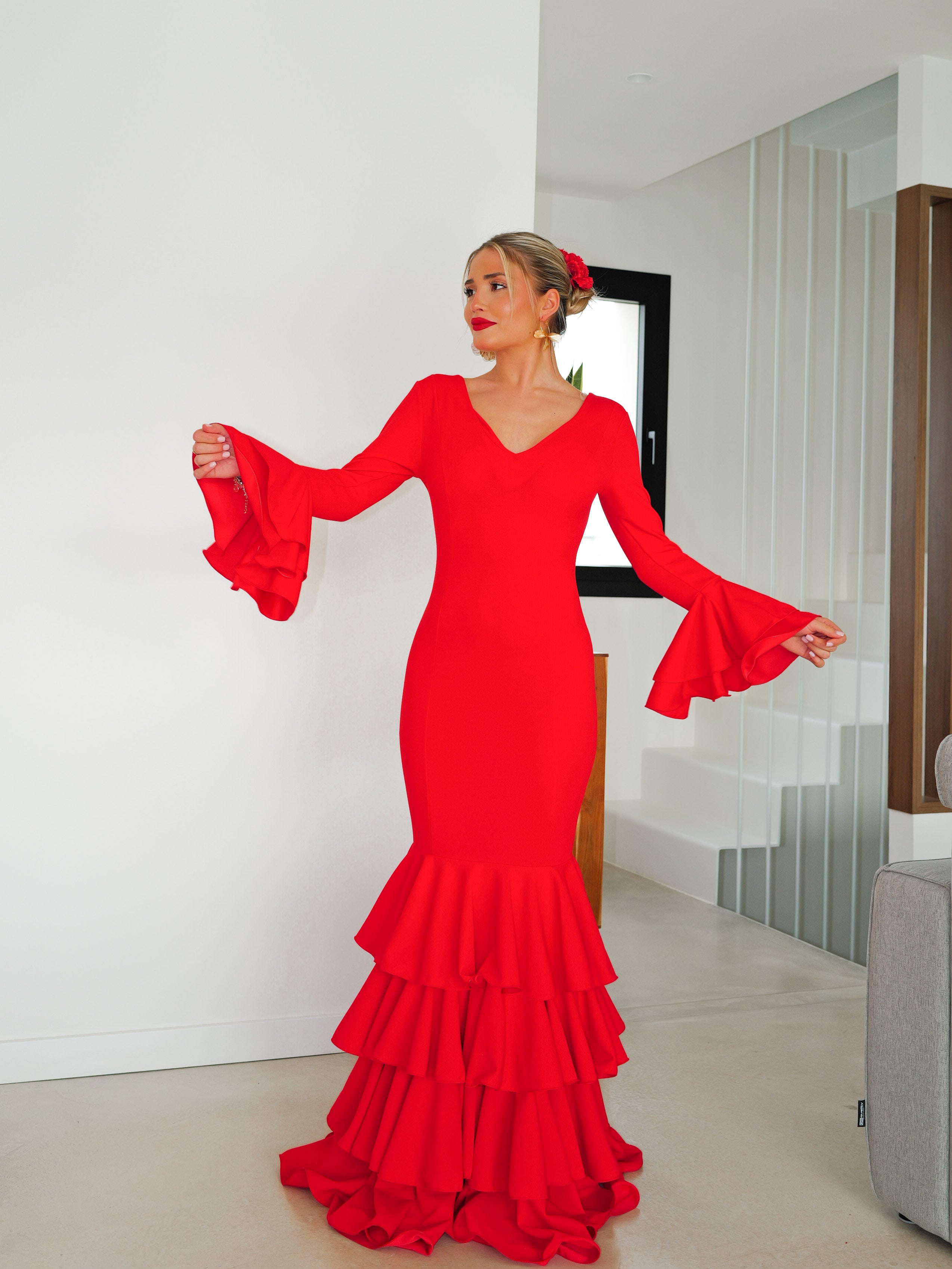 Robe flamenco à volants rouges