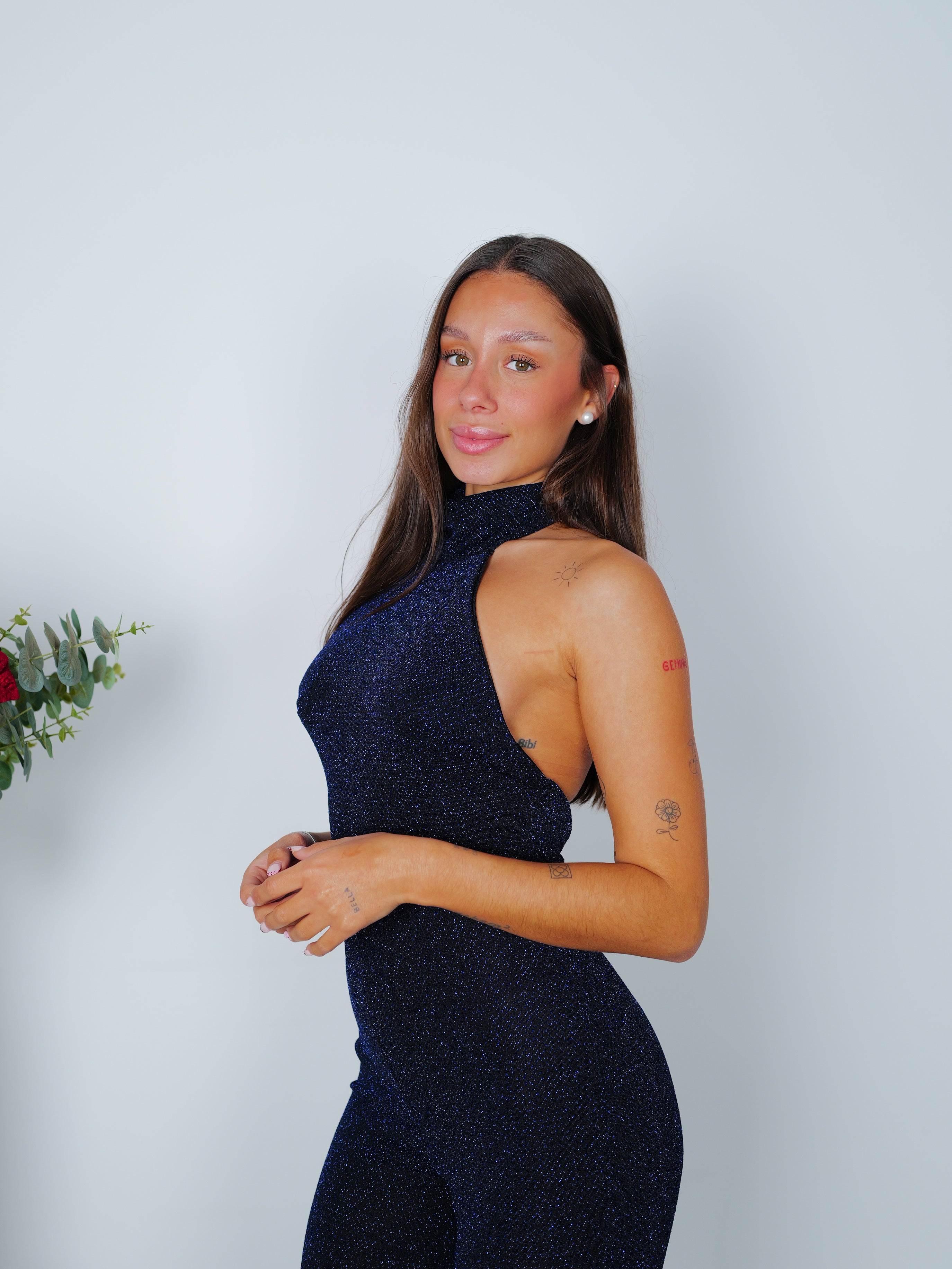 Combinaison lurex dos nu marine