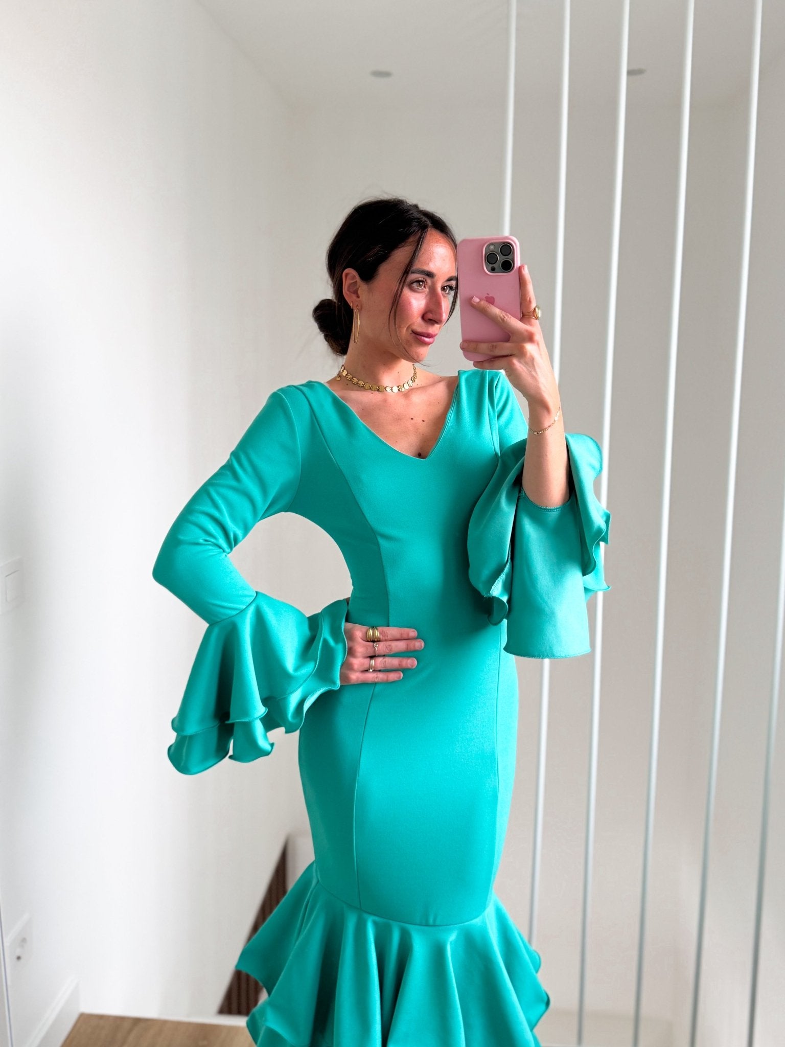 Robe flamenca à volants turquoise - SORELLAS