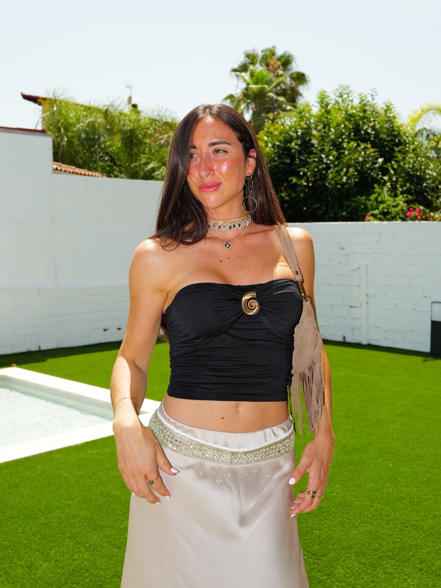 Jupe midi en satin beige - SORELLAS