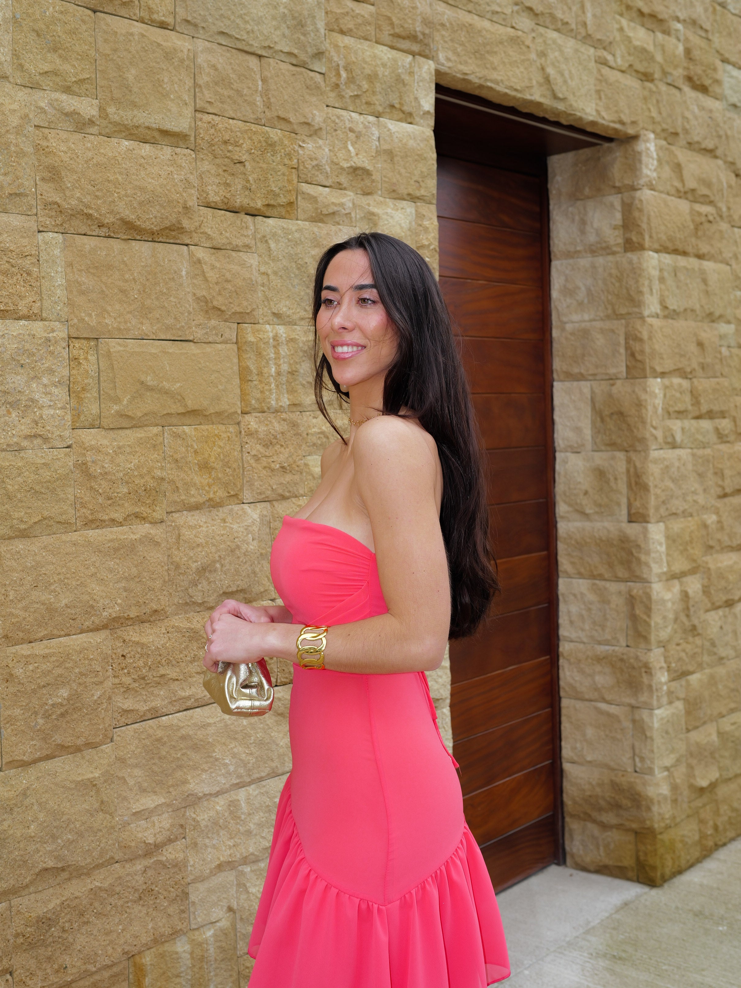 Robe à volants corail