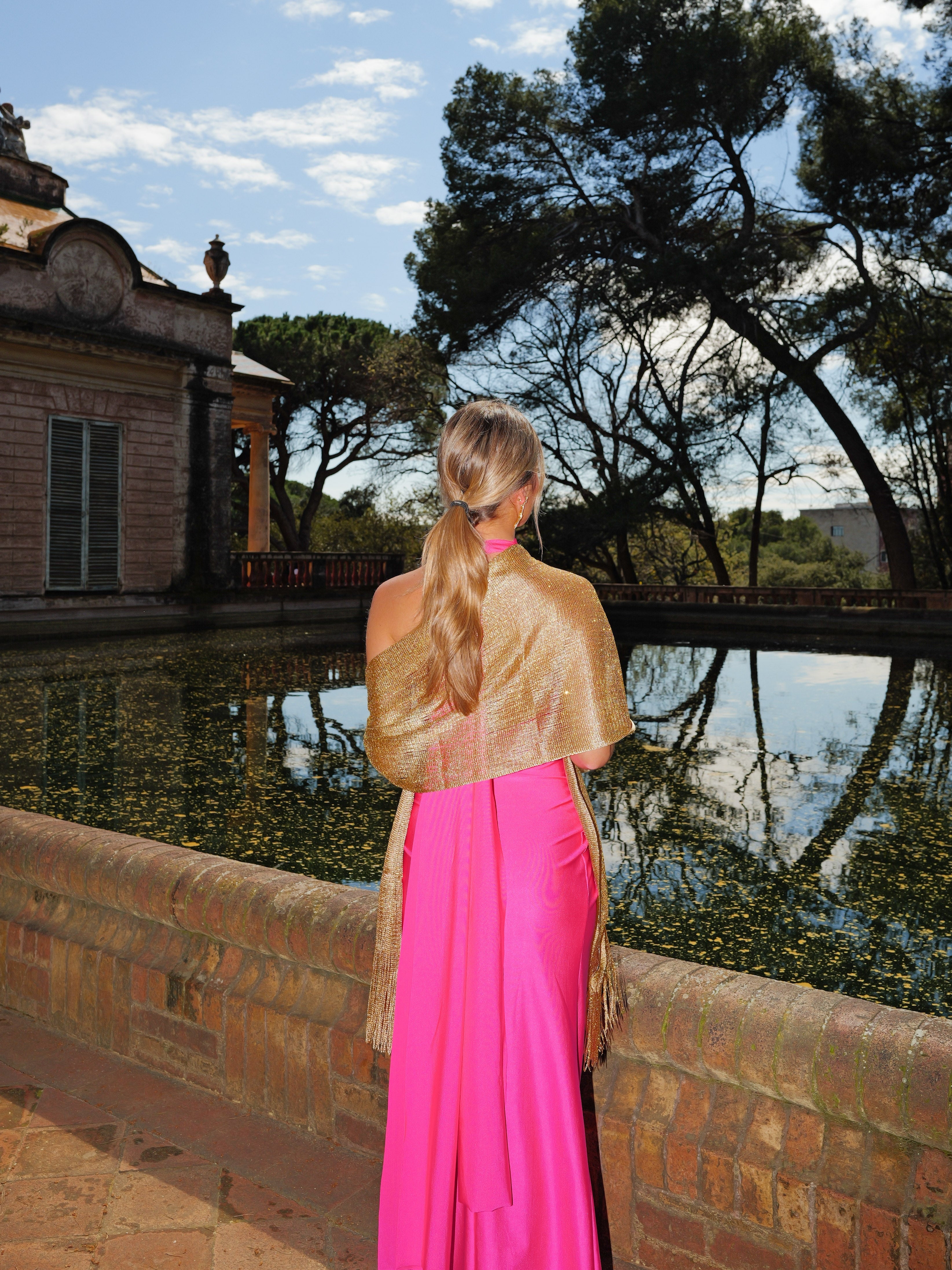 Châle à franges or métallisé