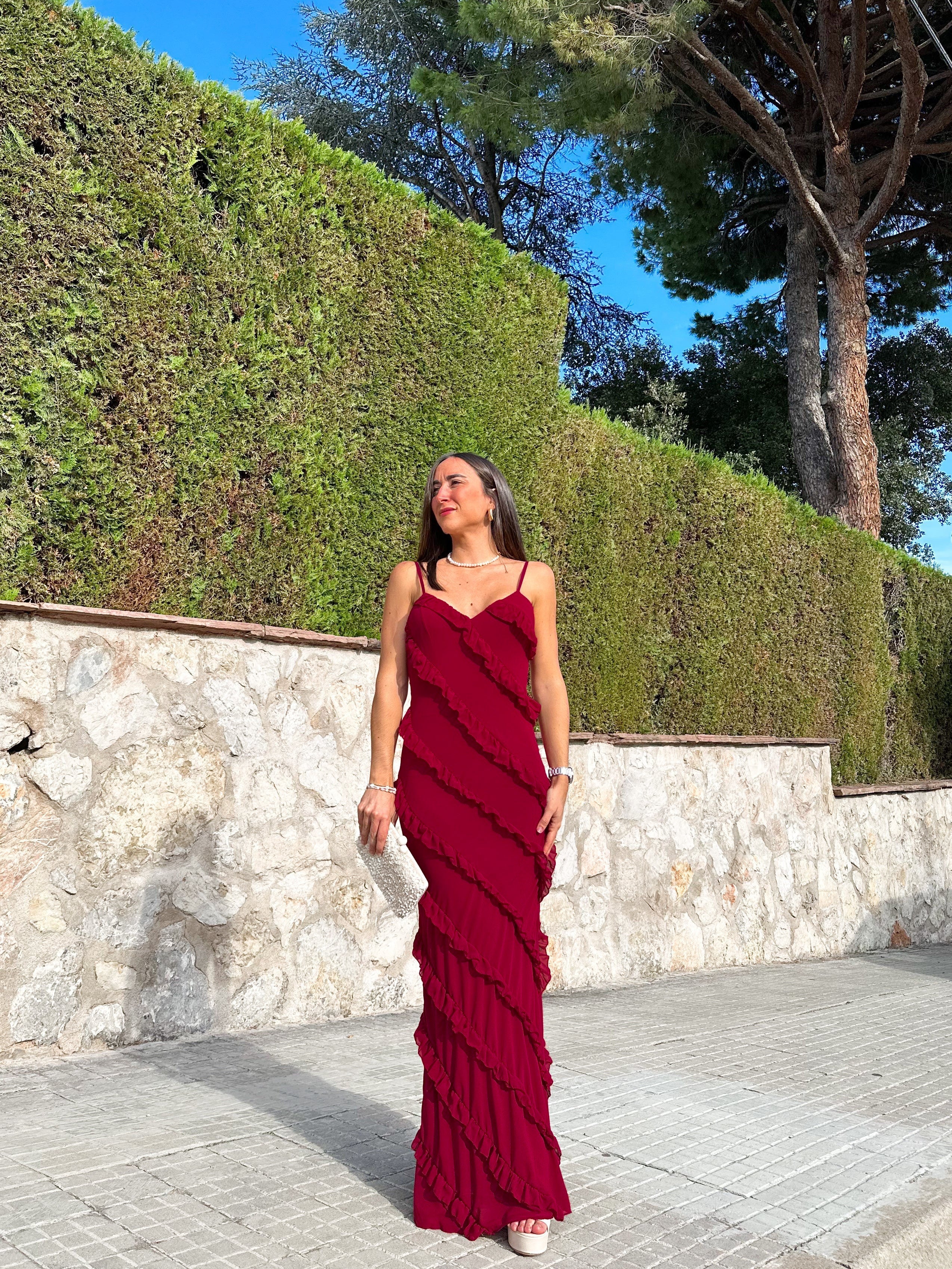 Robe à volants en crêpe de Bourgogne