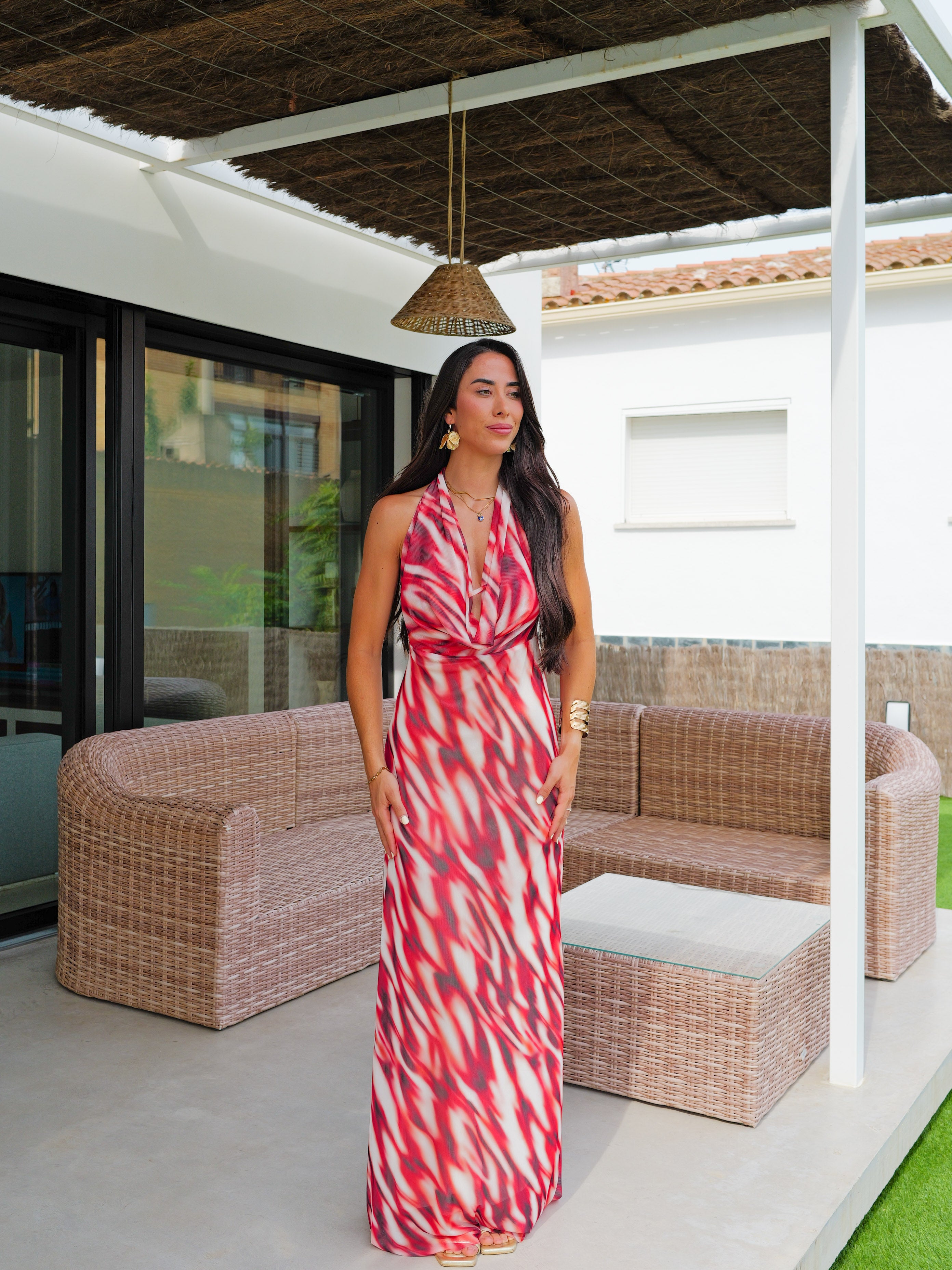 Robe imprimée en tulle et cascade Bordeaux