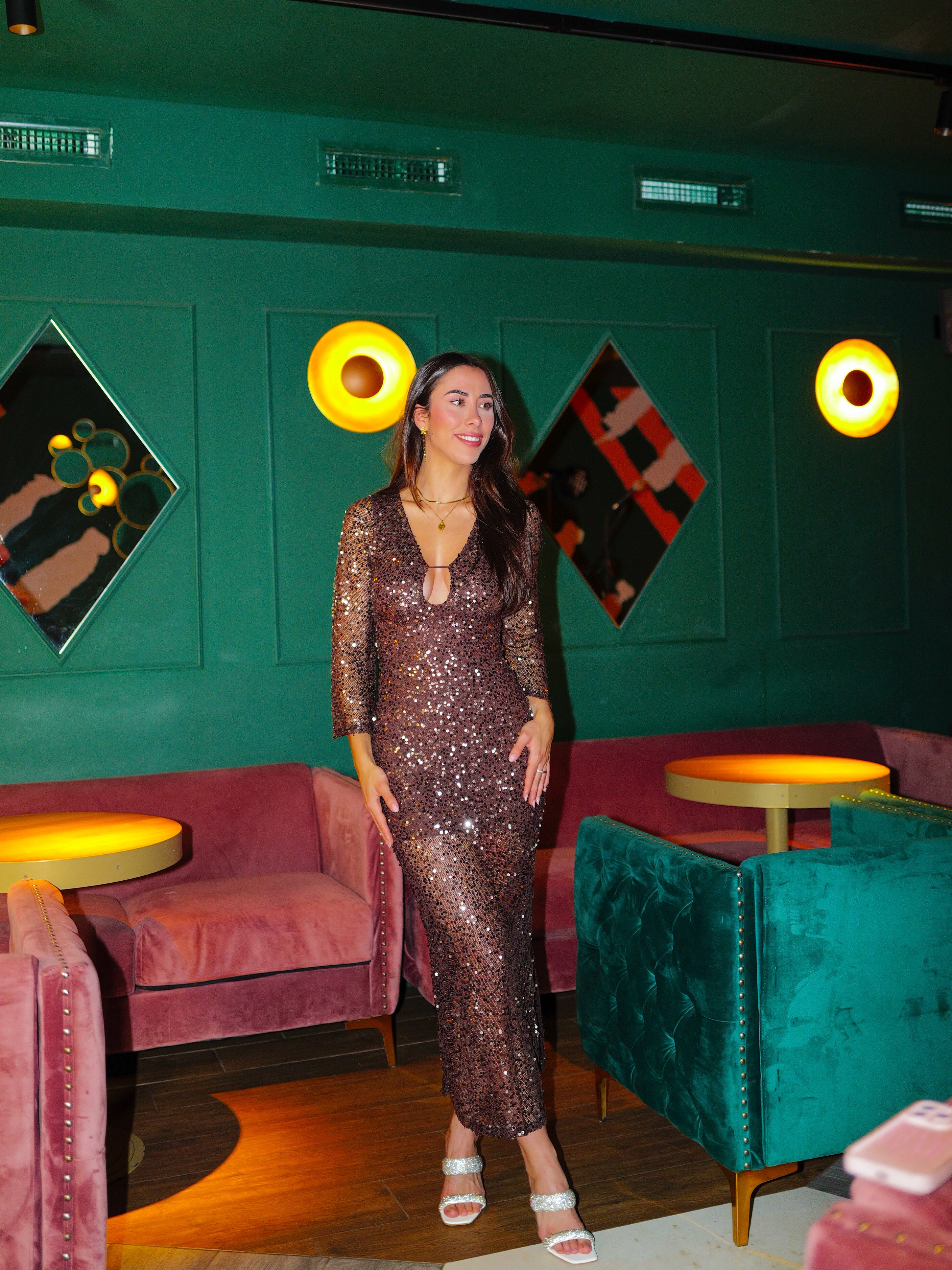 Robe longue avec paillettes chocolat