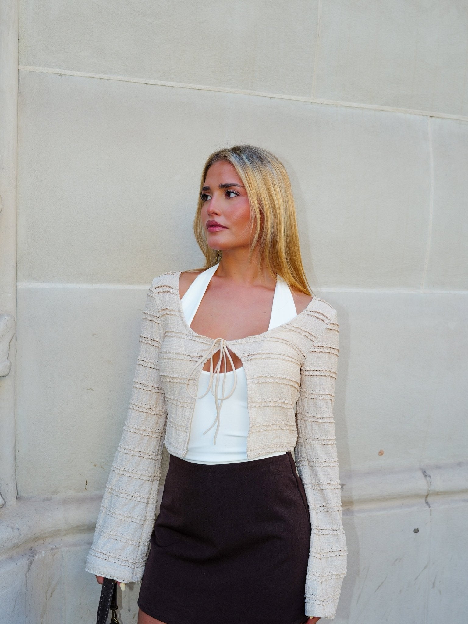 Cardigan en dentelle beige à nœud - Sorellas The Brand Barcelona S.L