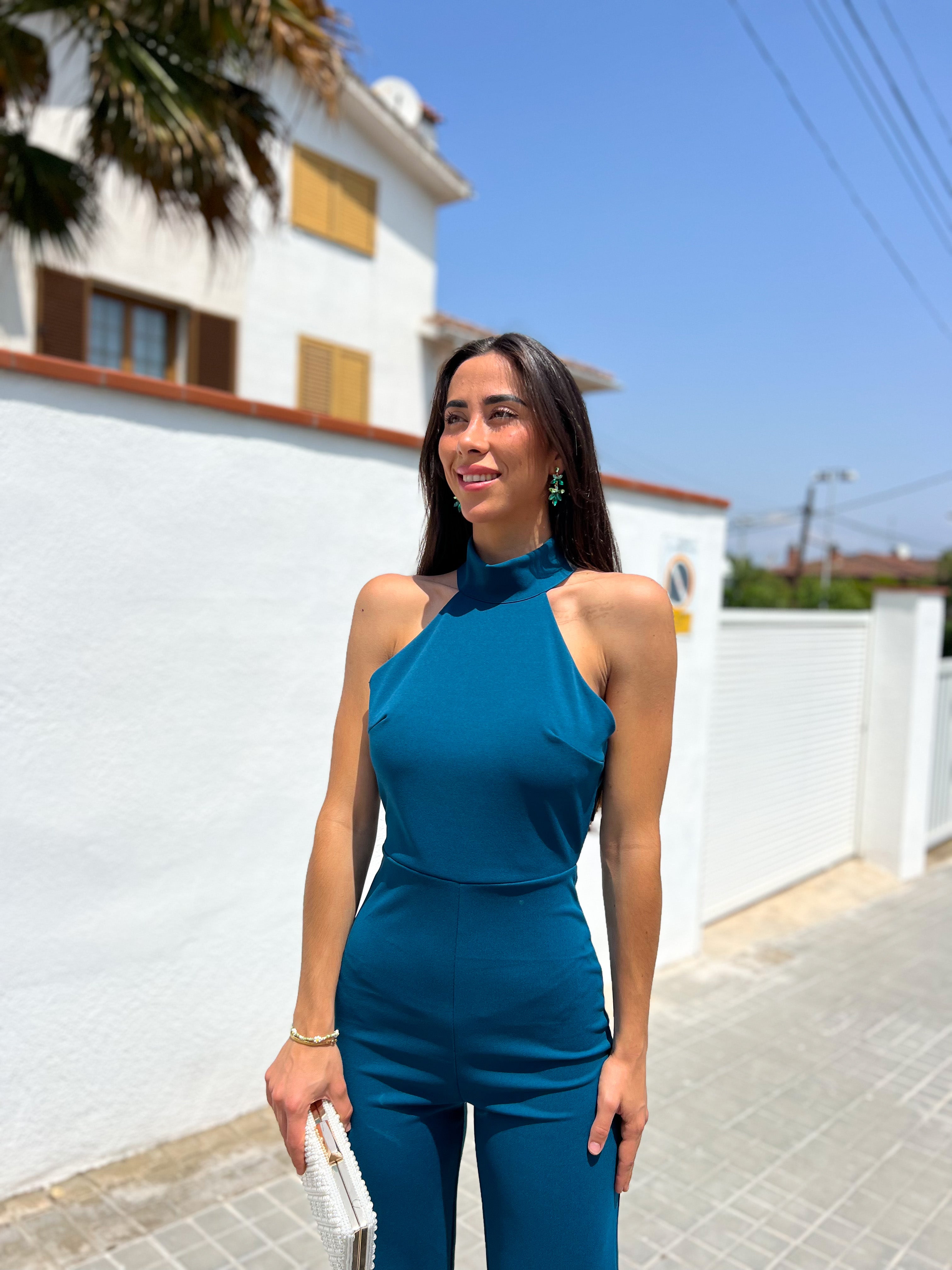 Combinaison dos nu crêpe pétrole