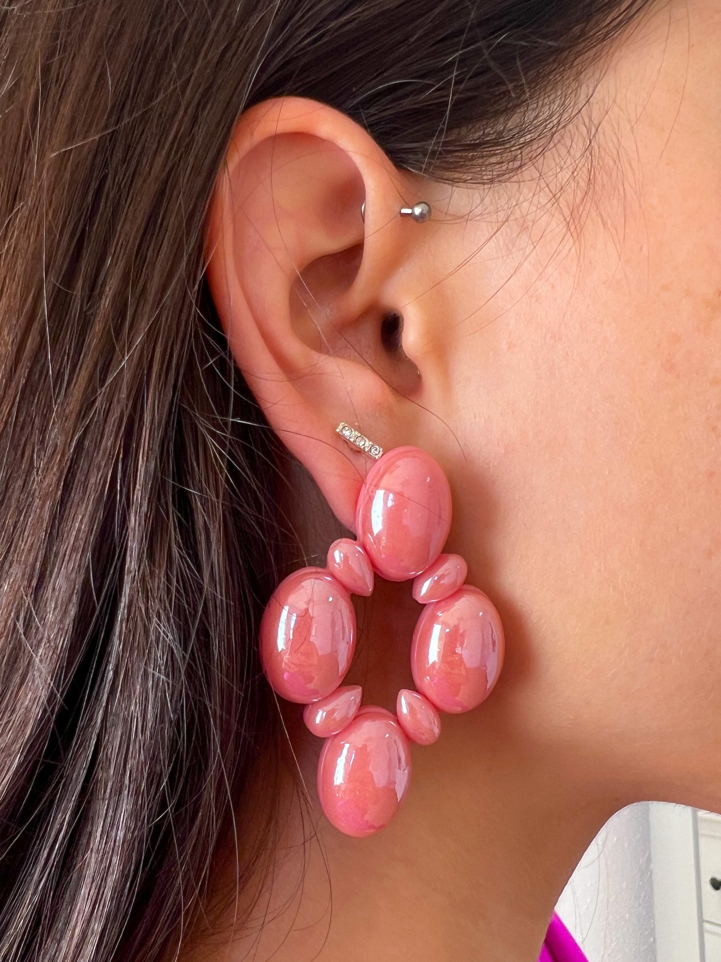 BOUCLES D'OREILLES losange rose