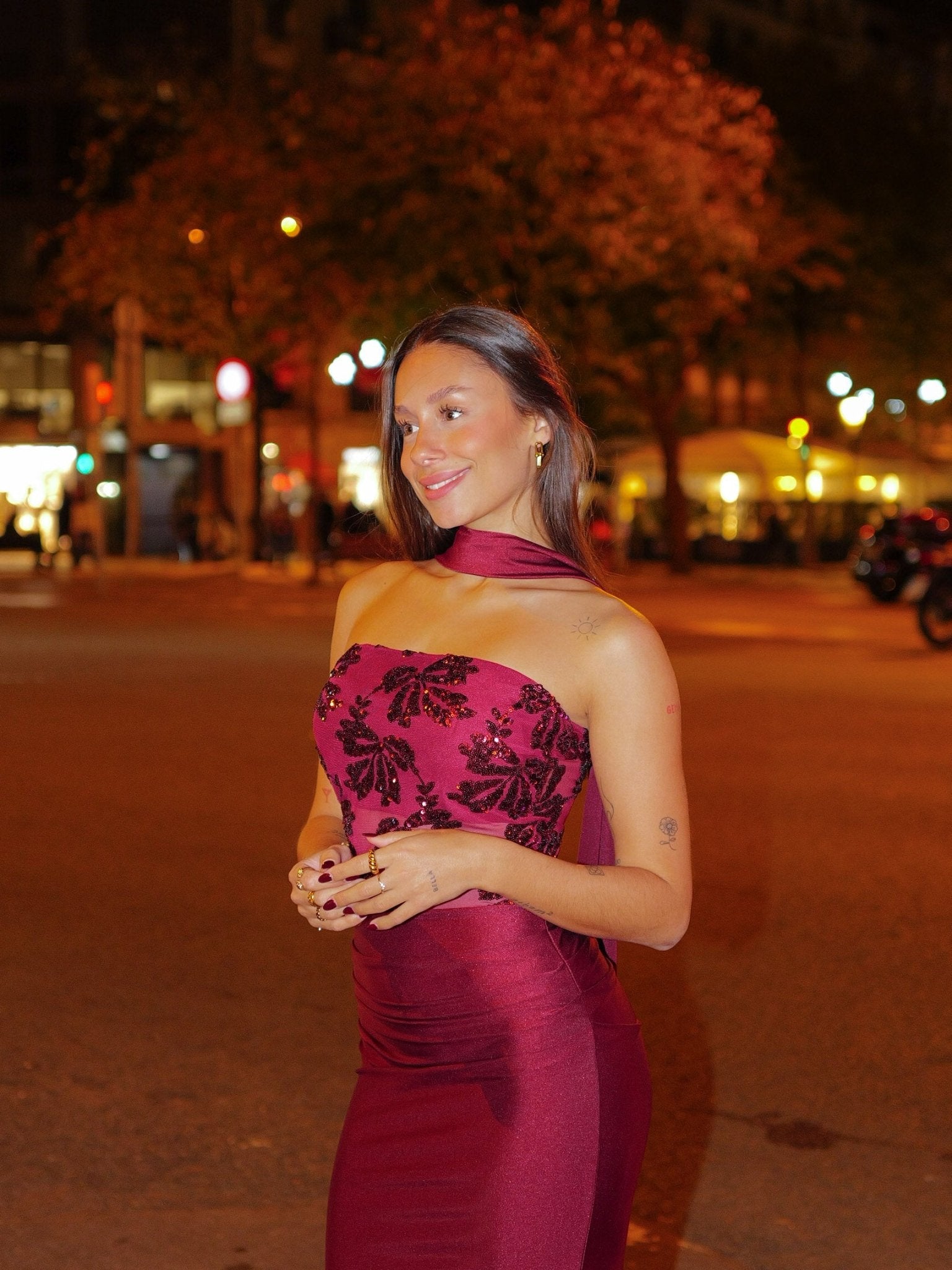 Robe longue à détails choker bordeaux - Sorellas The Brand Barcelona S.L