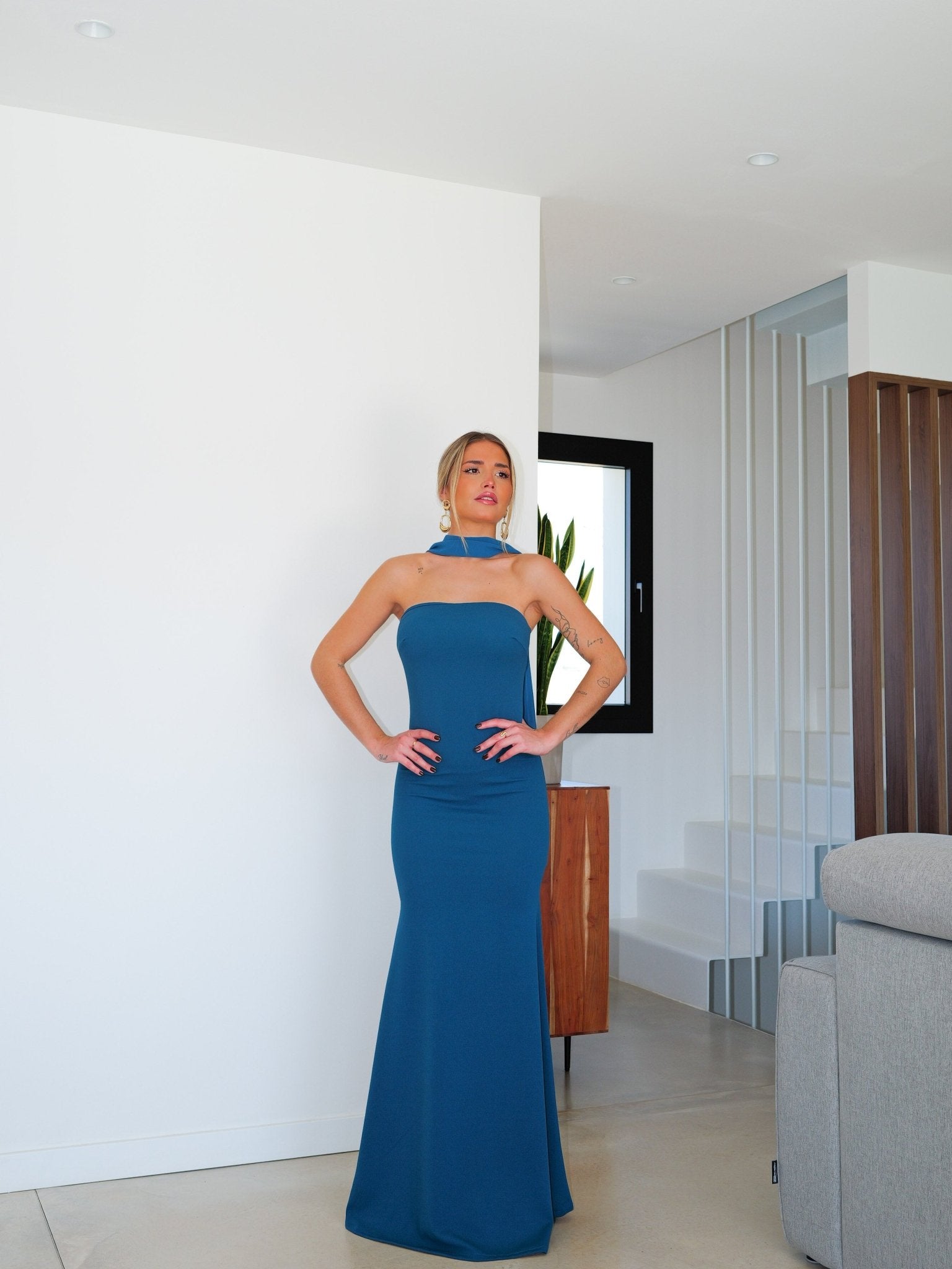 Robe sirène à col roulé en tulle bleu pétrole - Sorellas The Brand Barcelona S.L