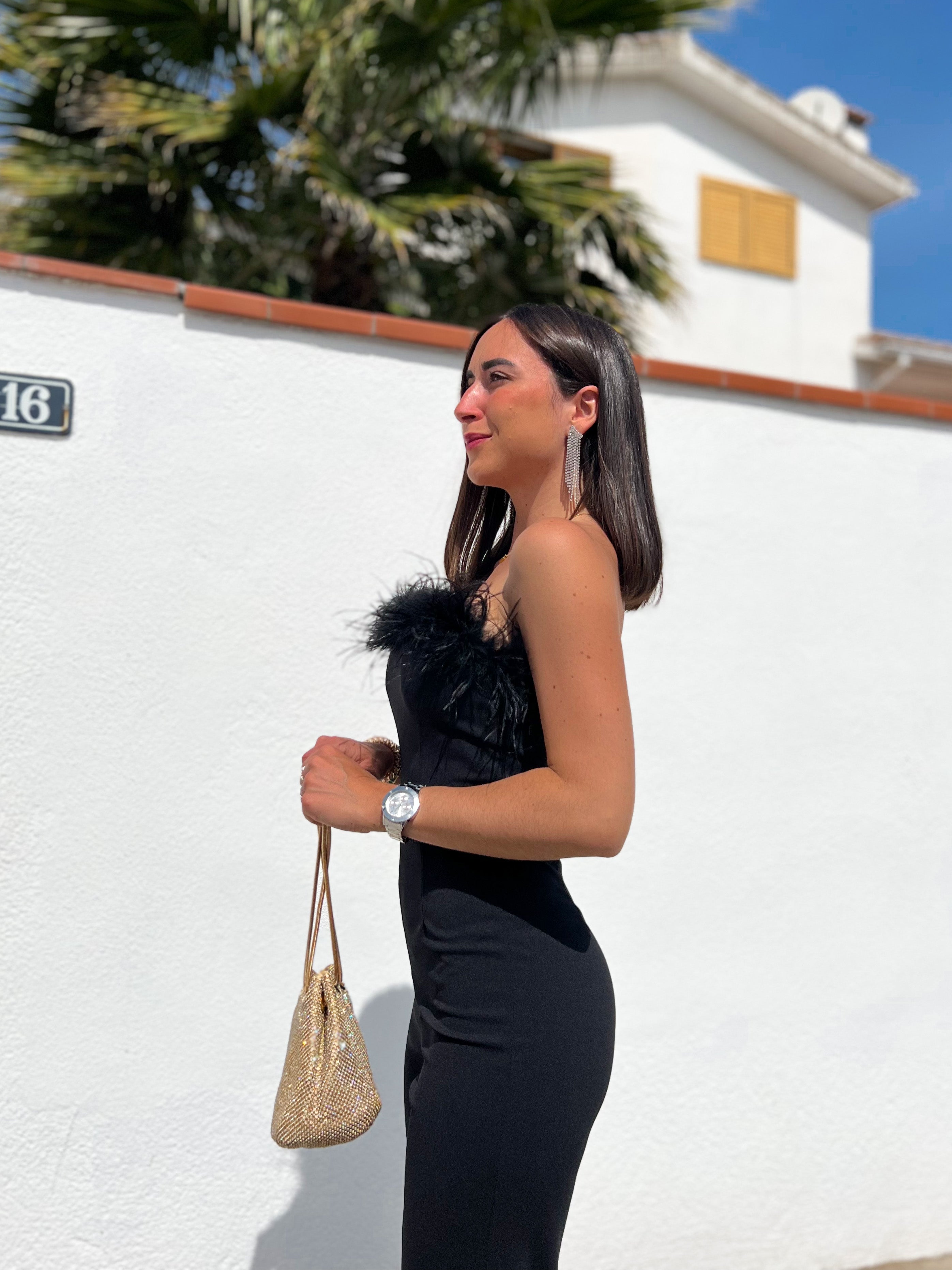 Combinaison longues plumes noires