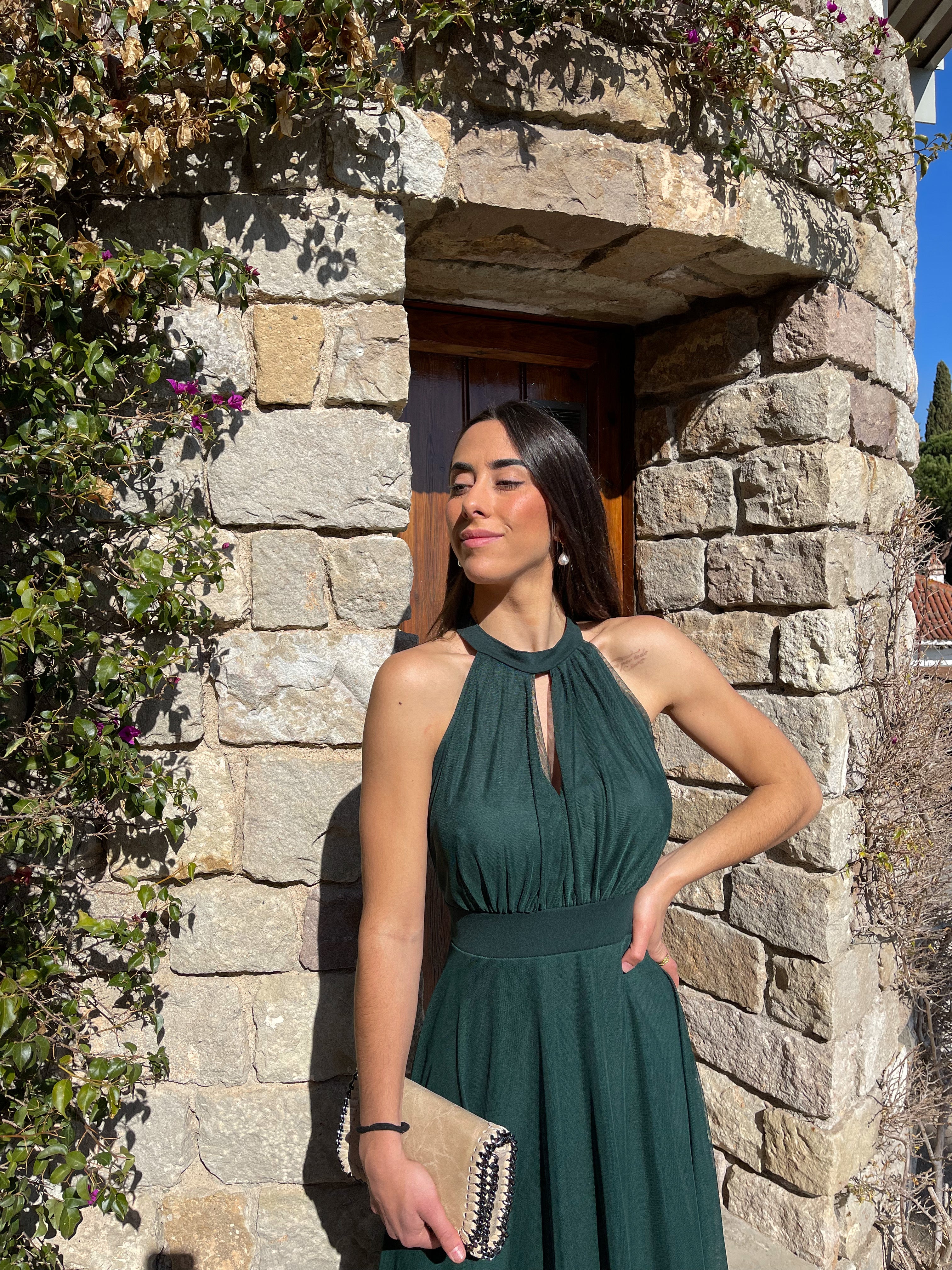 Robe dos nu en tulle bouteille