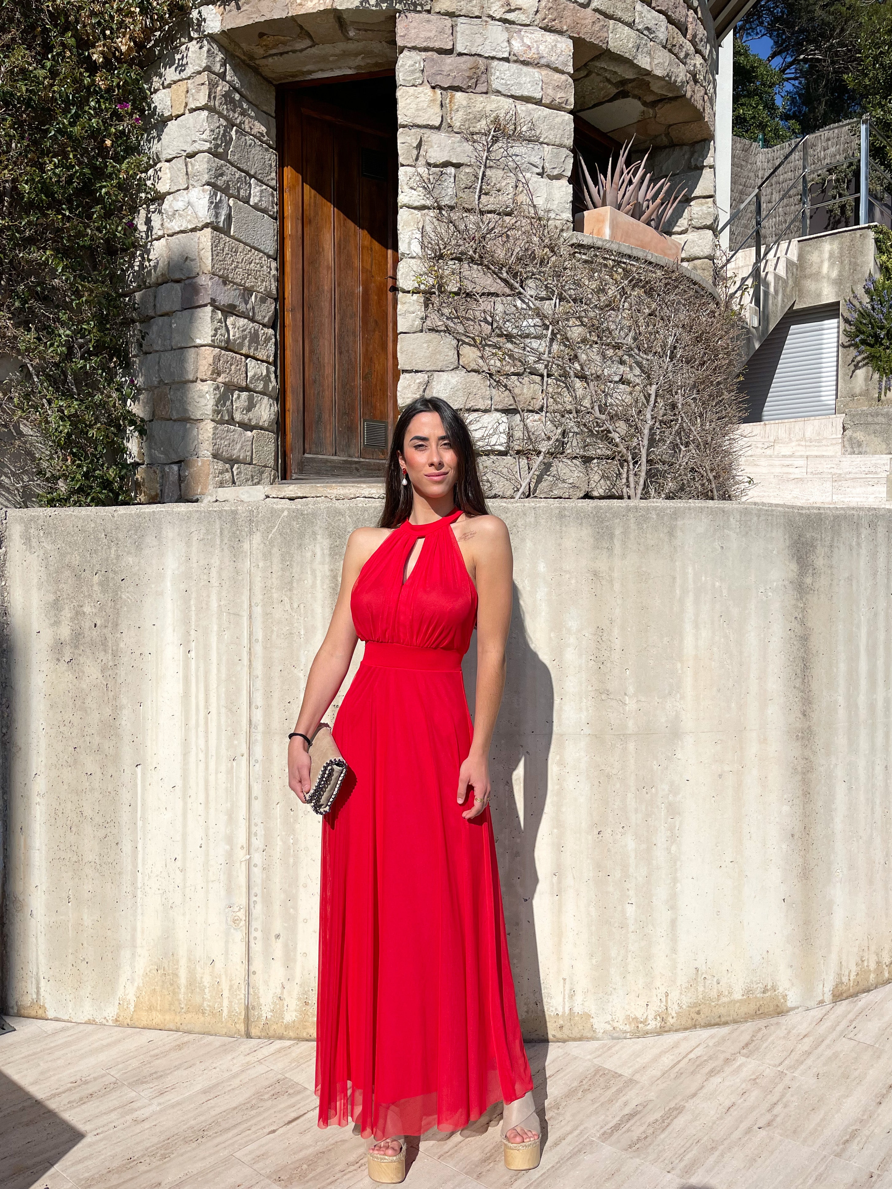 Robe dos nu en tulle rouge