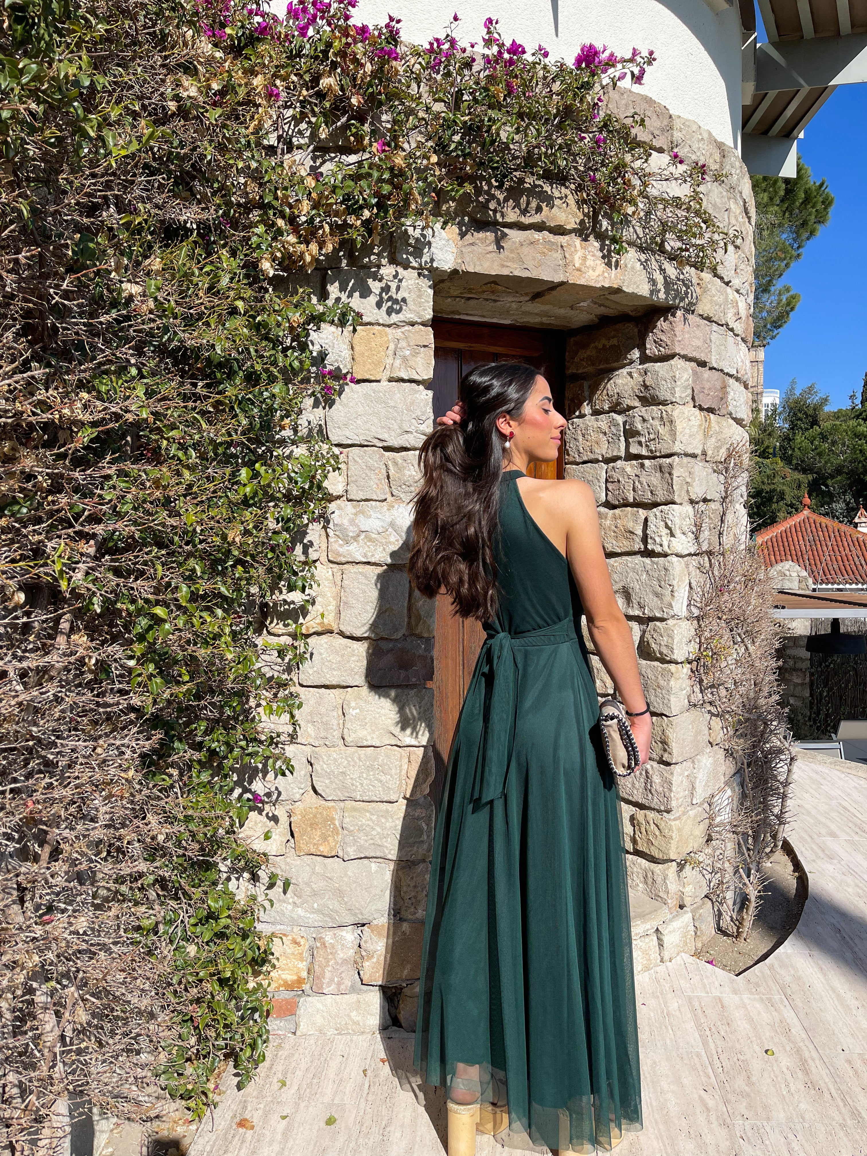 Robe dos nu en tulle bouteille