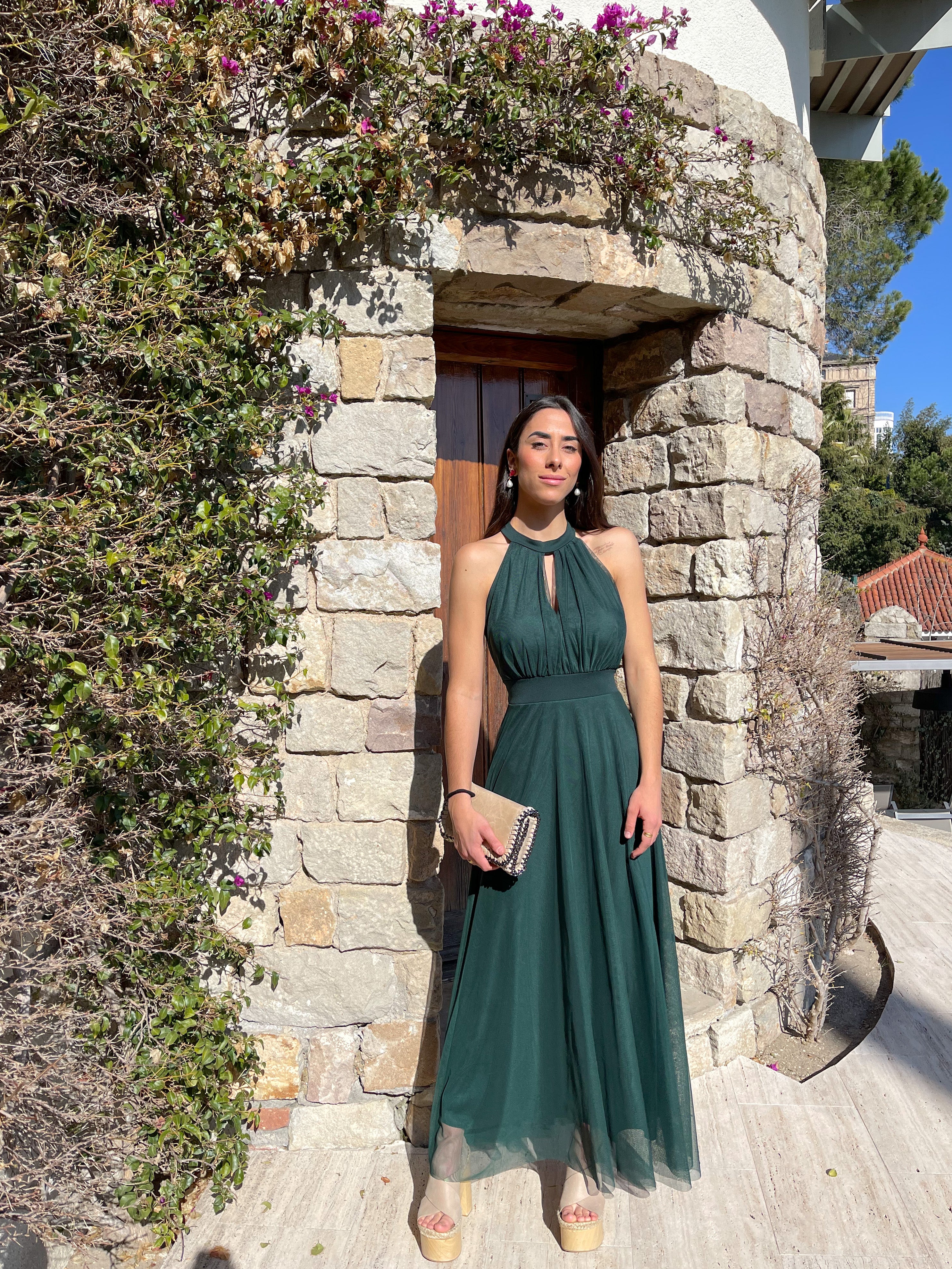 Robe dos nu en tulle bouteille