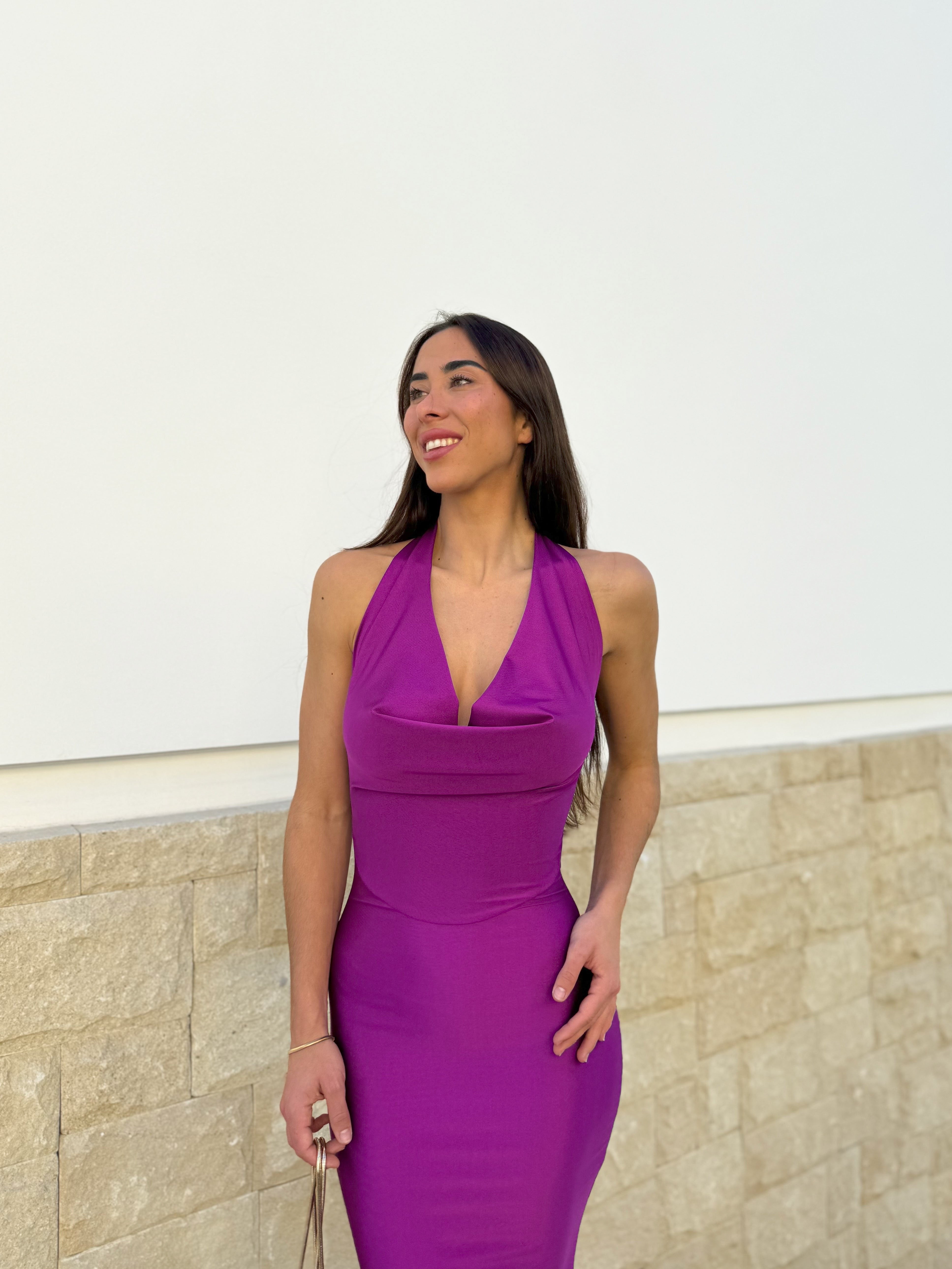 Abito lungo amarena a cascata