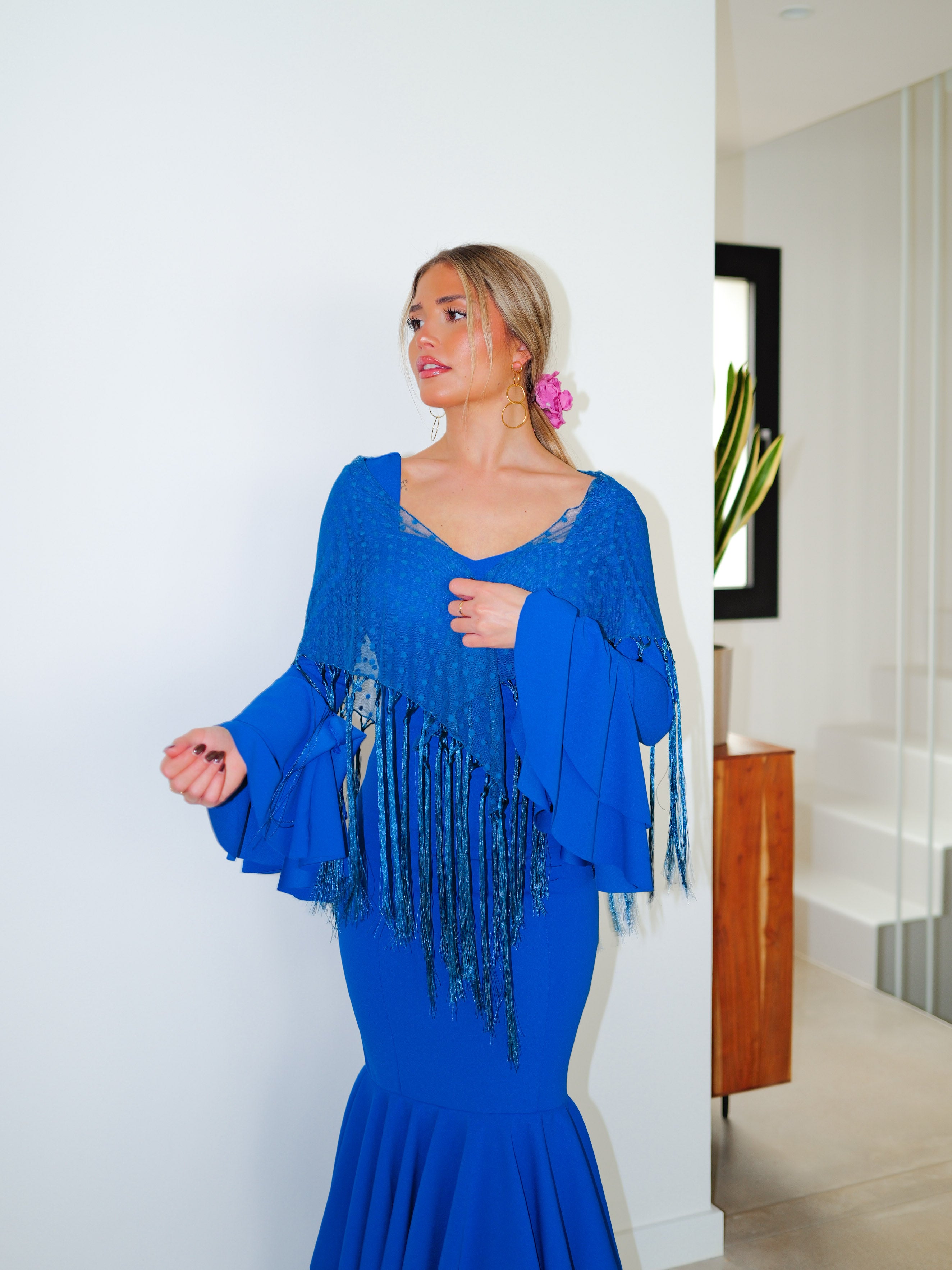 Scialle da flamenco a pois blu