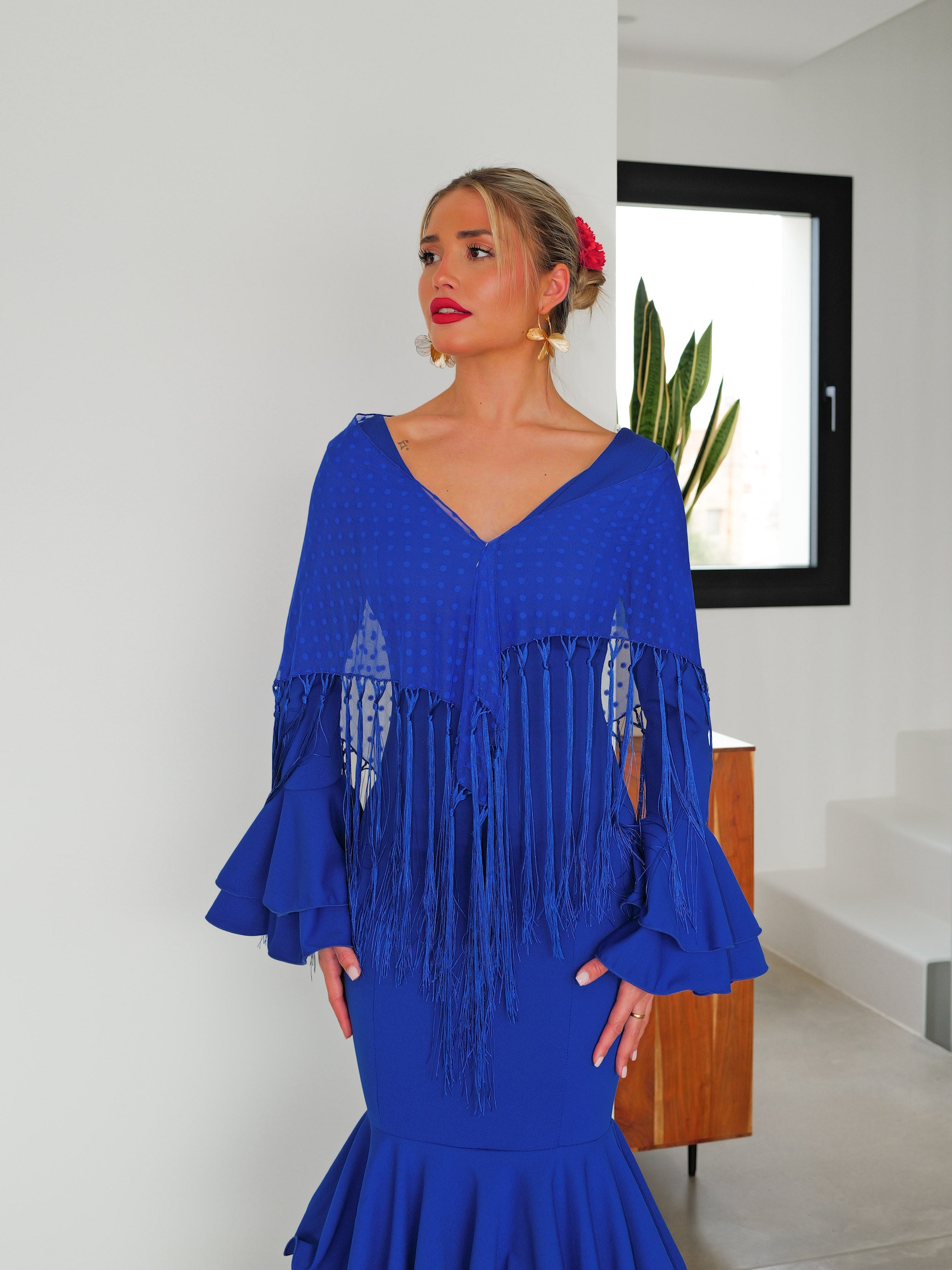 Scialle da flamenco a pois blu