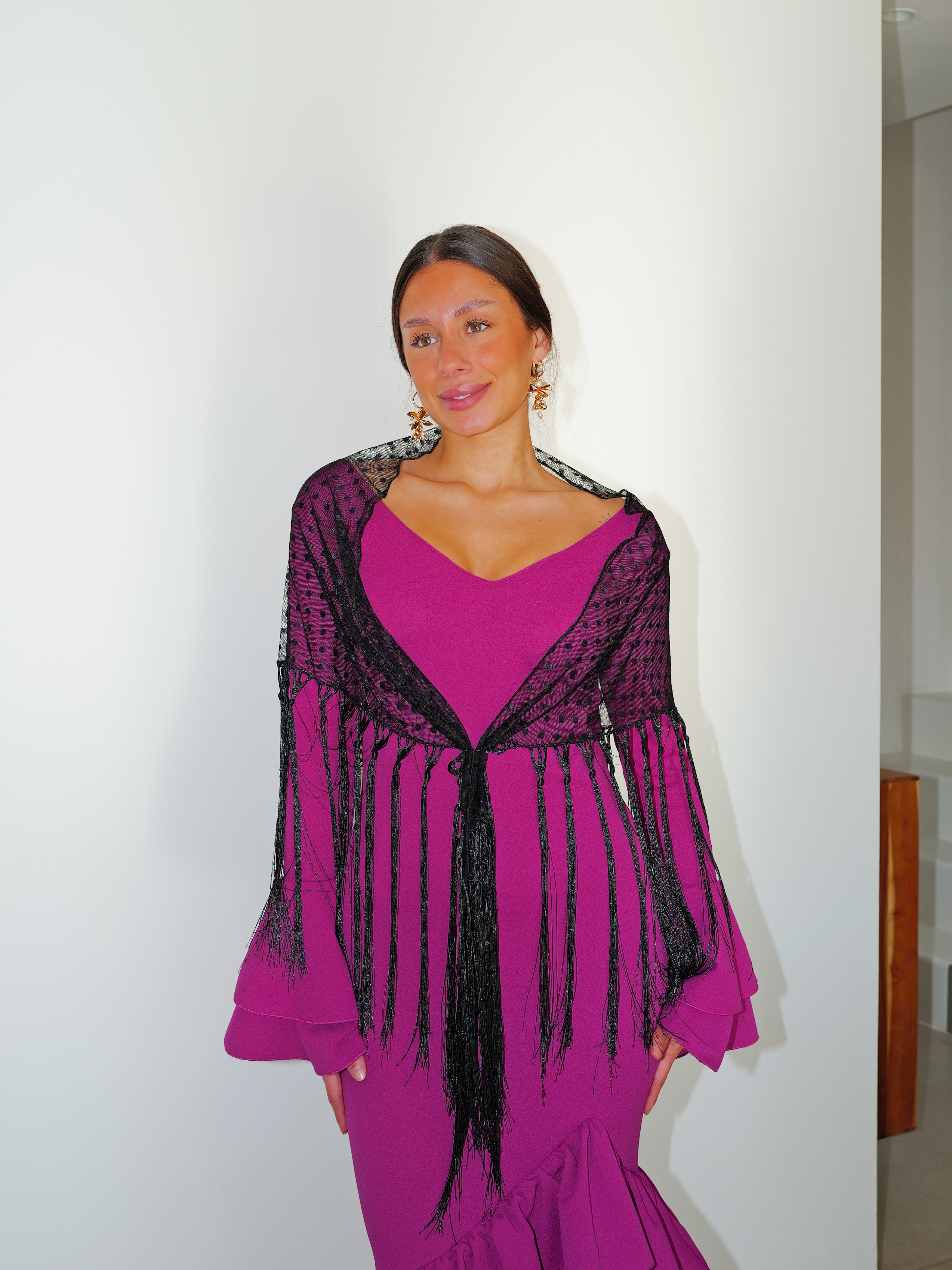 Scialle flamenco a pois neri