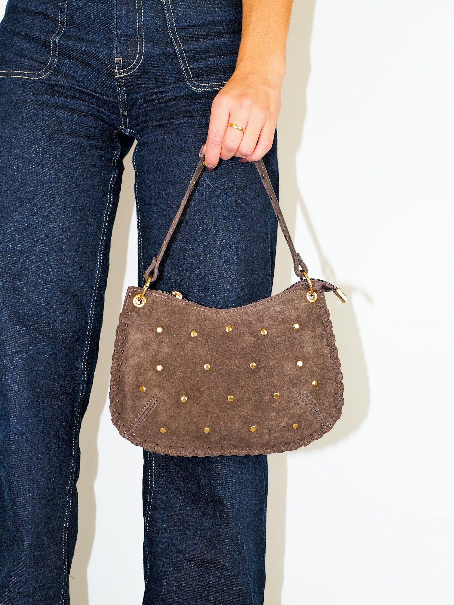 Borsa mini borchiata oro cioccolato