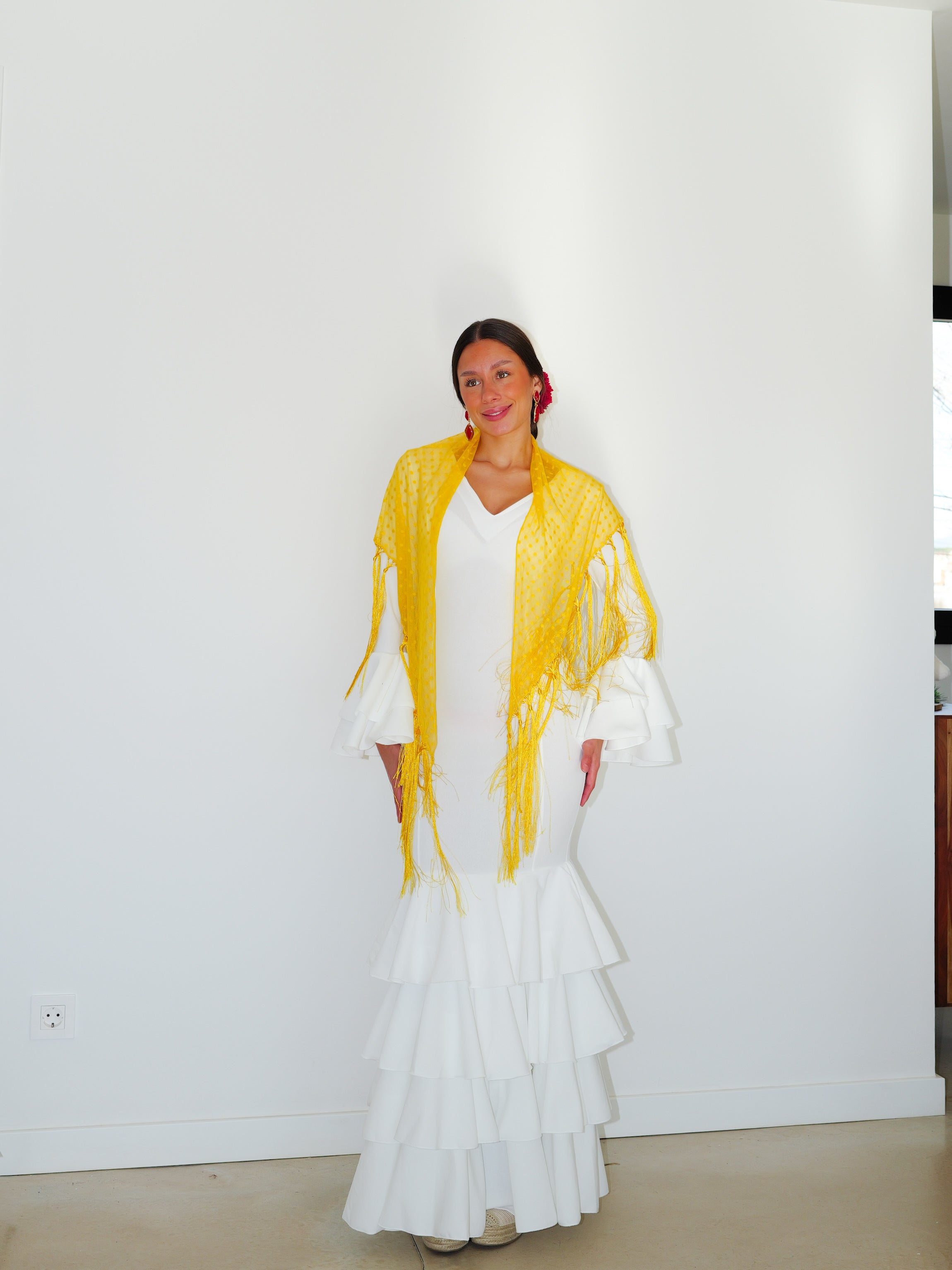 Scialle flamenco a pois gialli