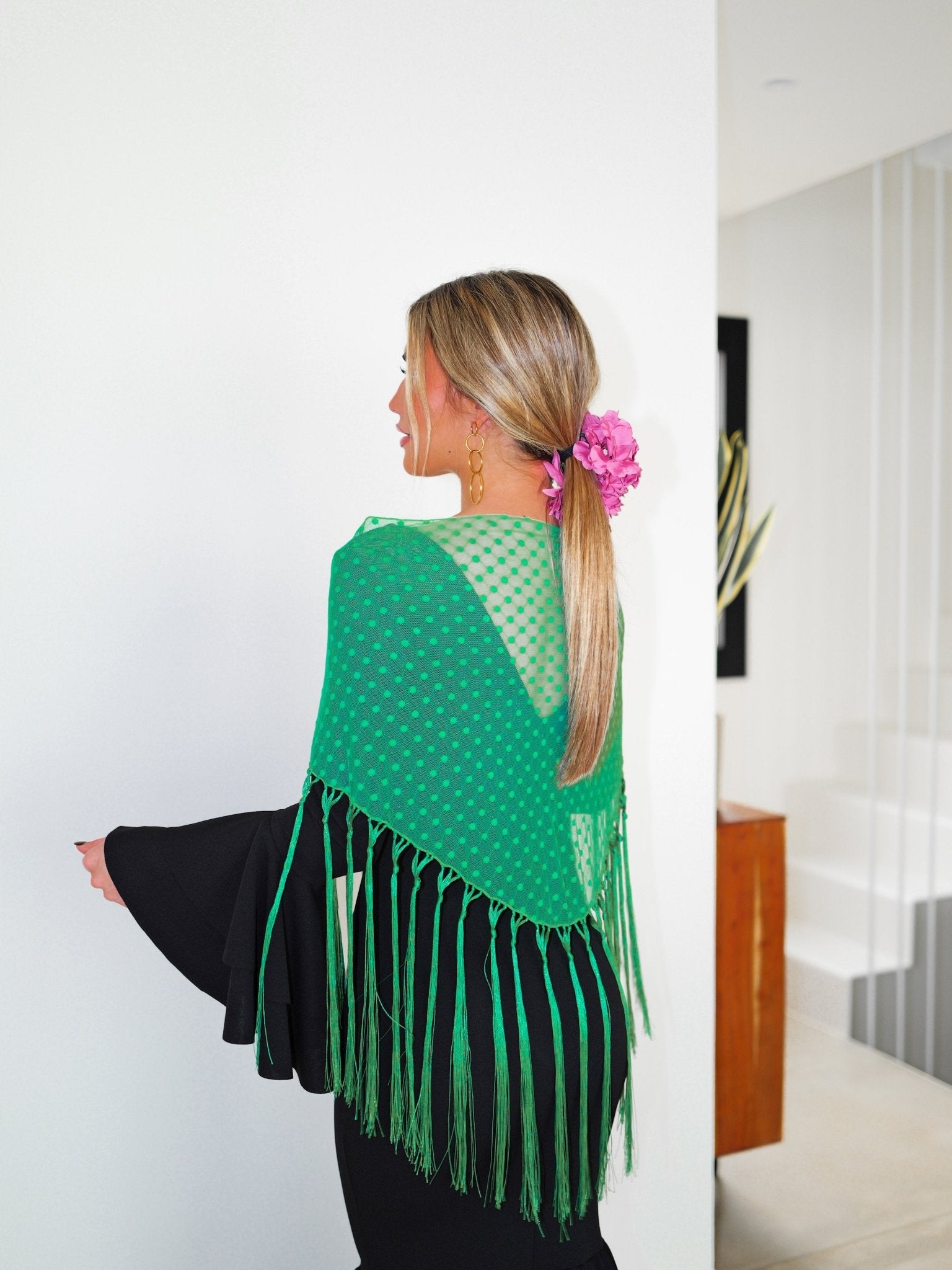 Scialle flamenco a pois verde - SORELLAS