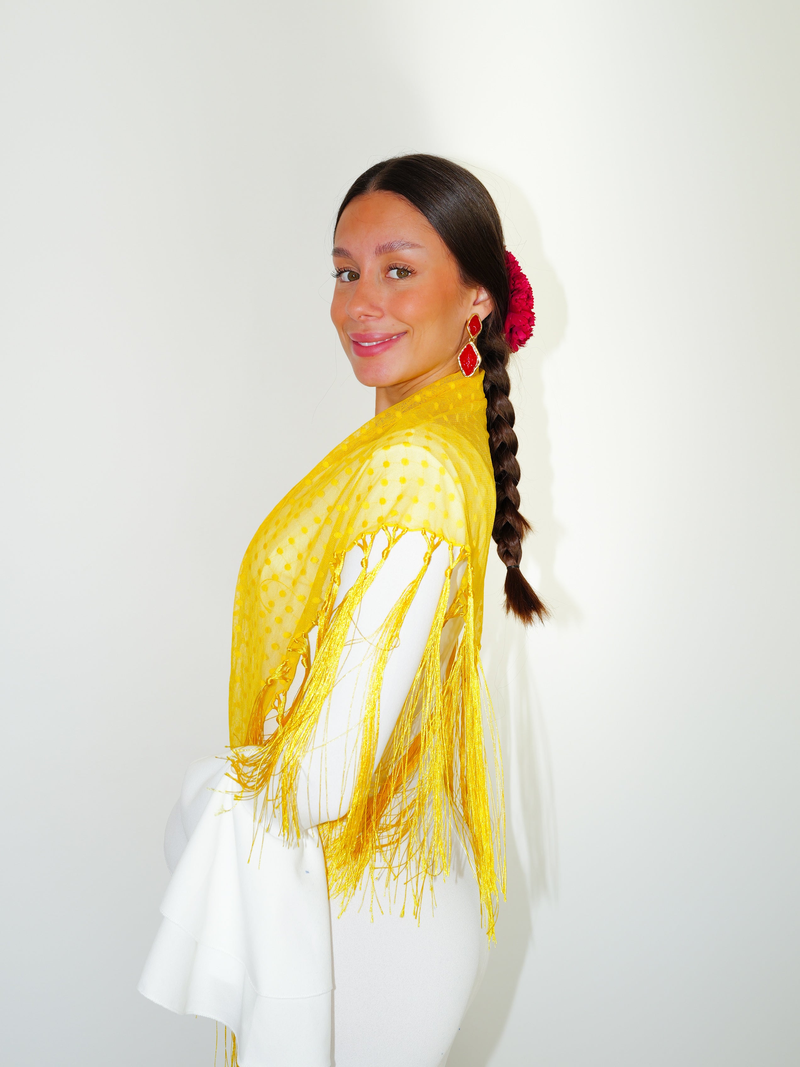 Scialle flamenco a pois gialli