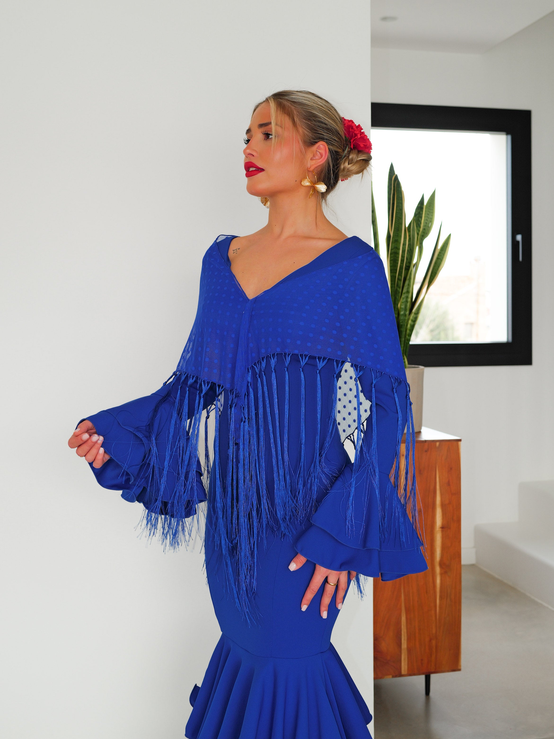 Scialle da flamenco a pois blu
