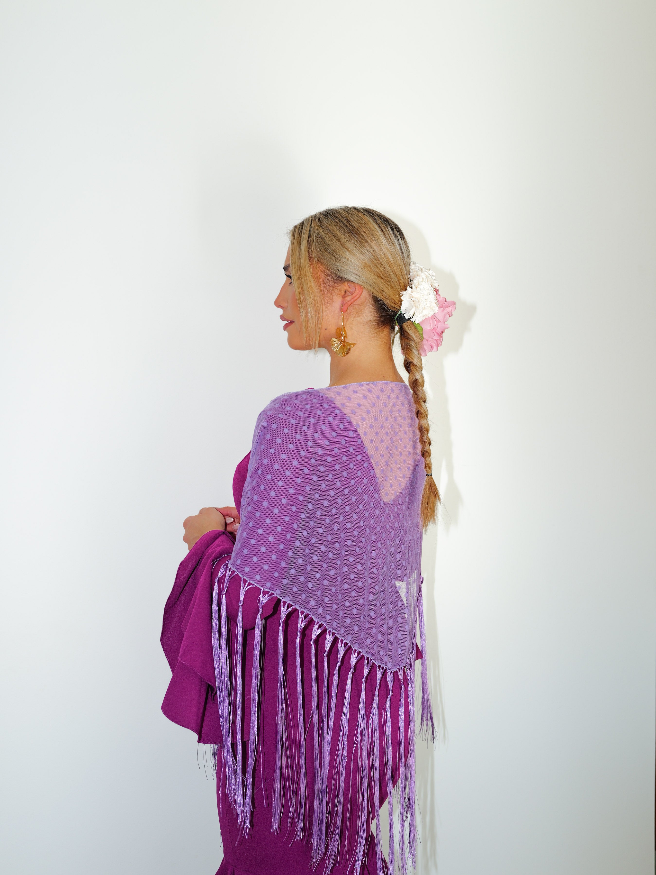 Scialle flamenco a pois lilla