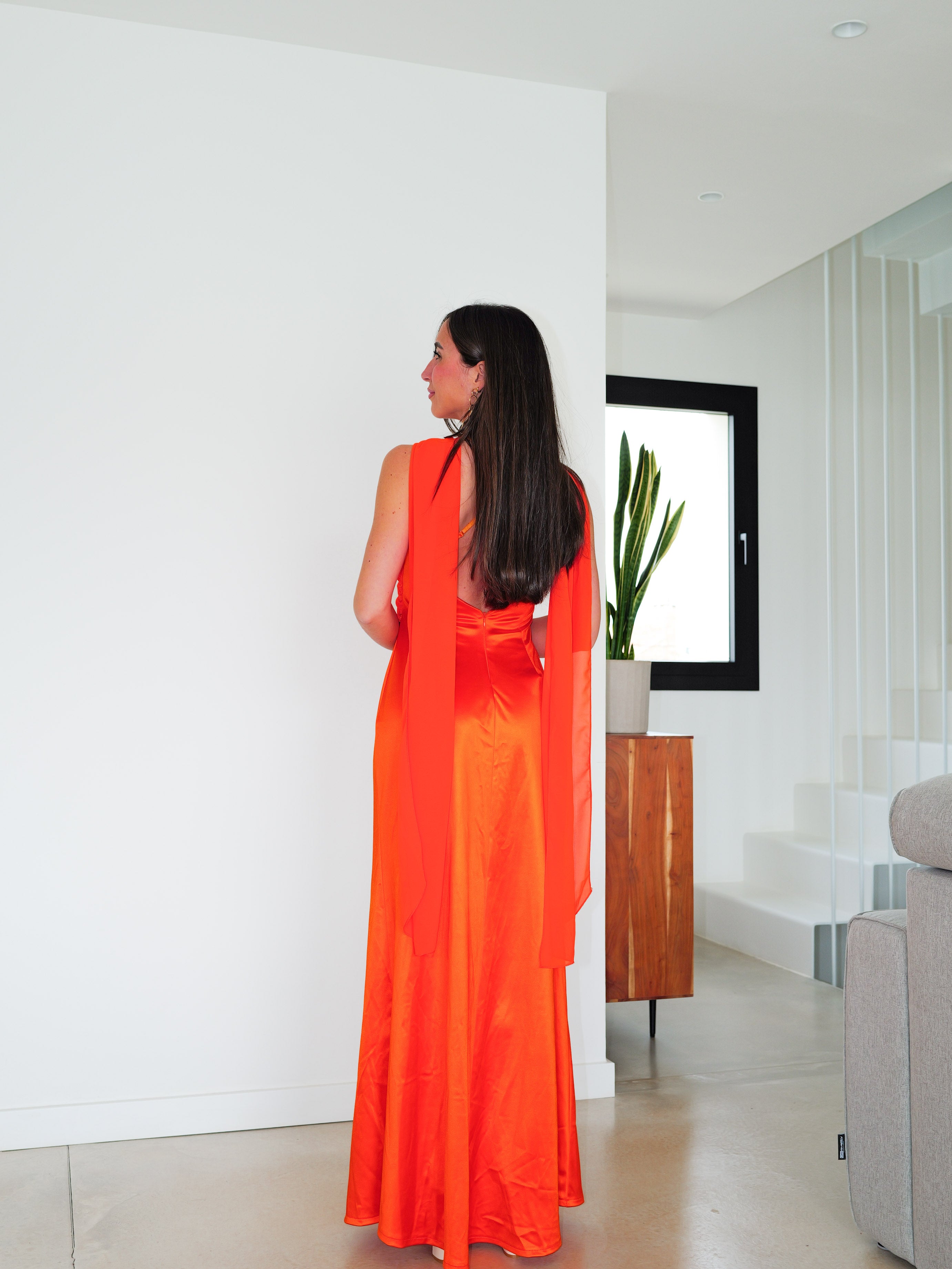 Abito a fascia incrociata in tulle arancione