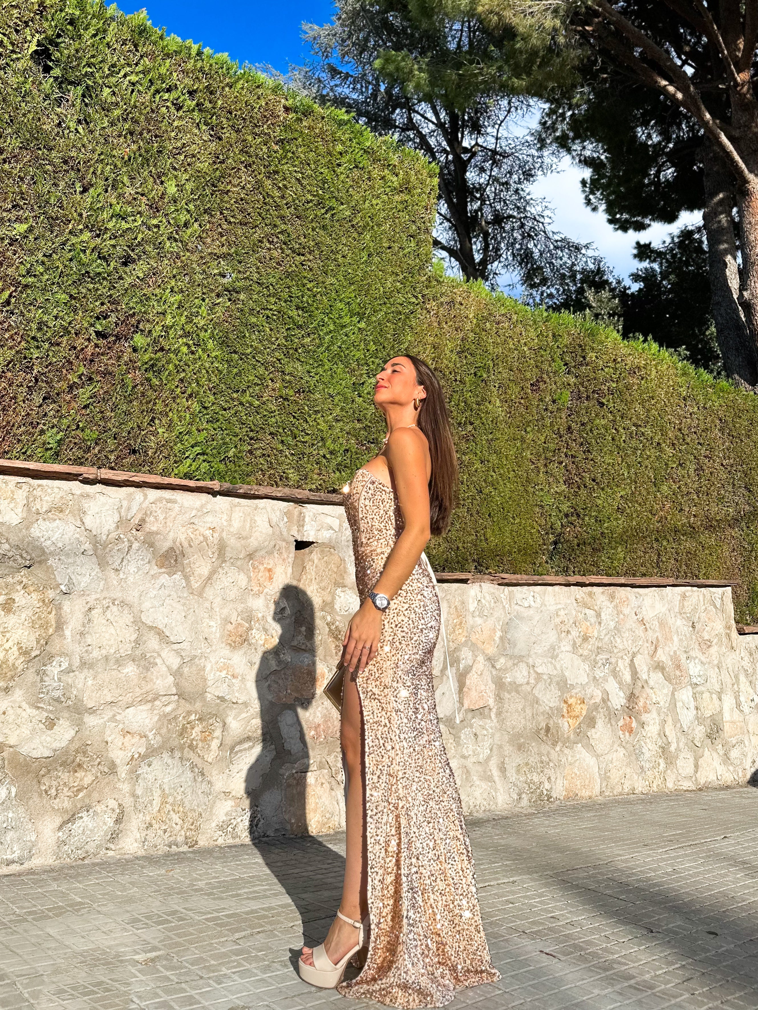 Abito a corsetto a sirena in glitter oro