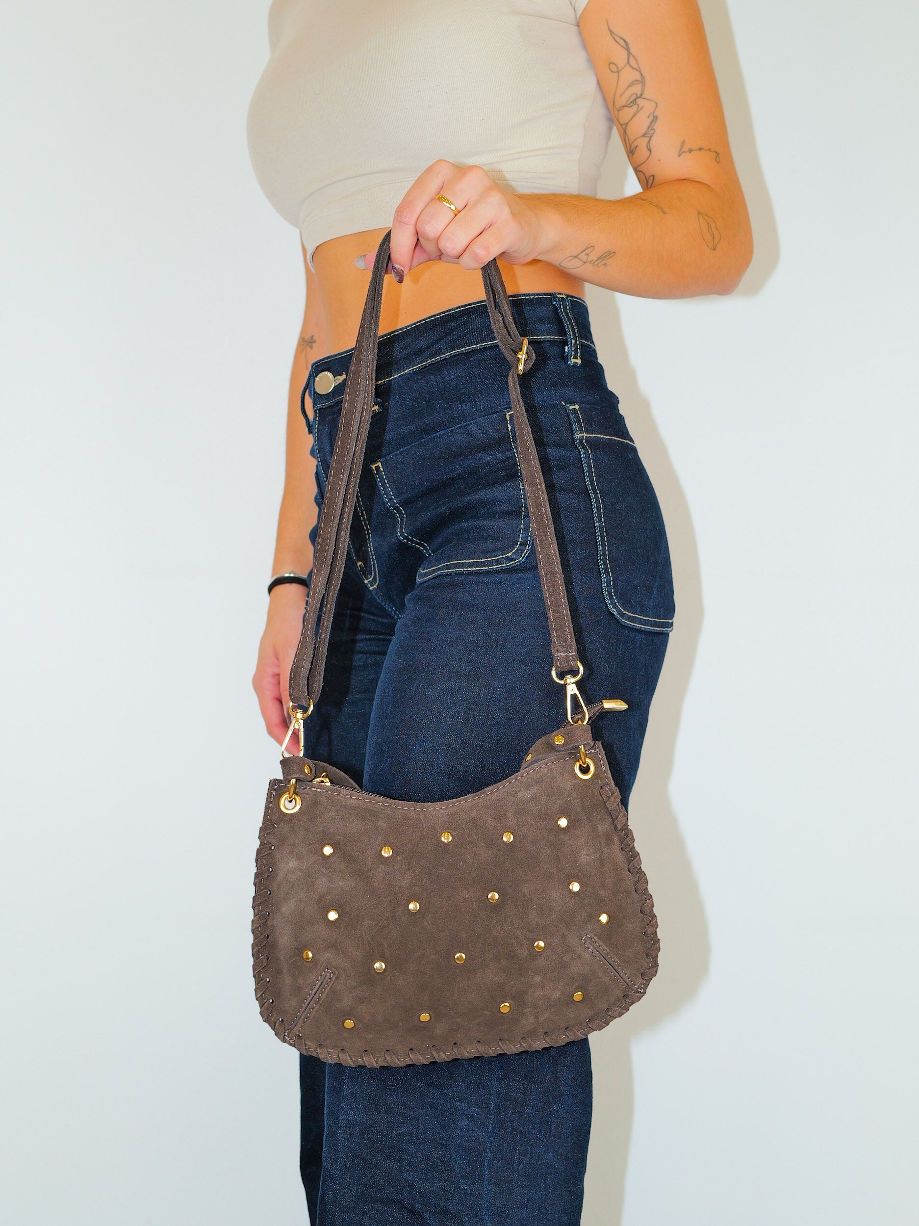 Borsa mini borchiata oro cioccolato