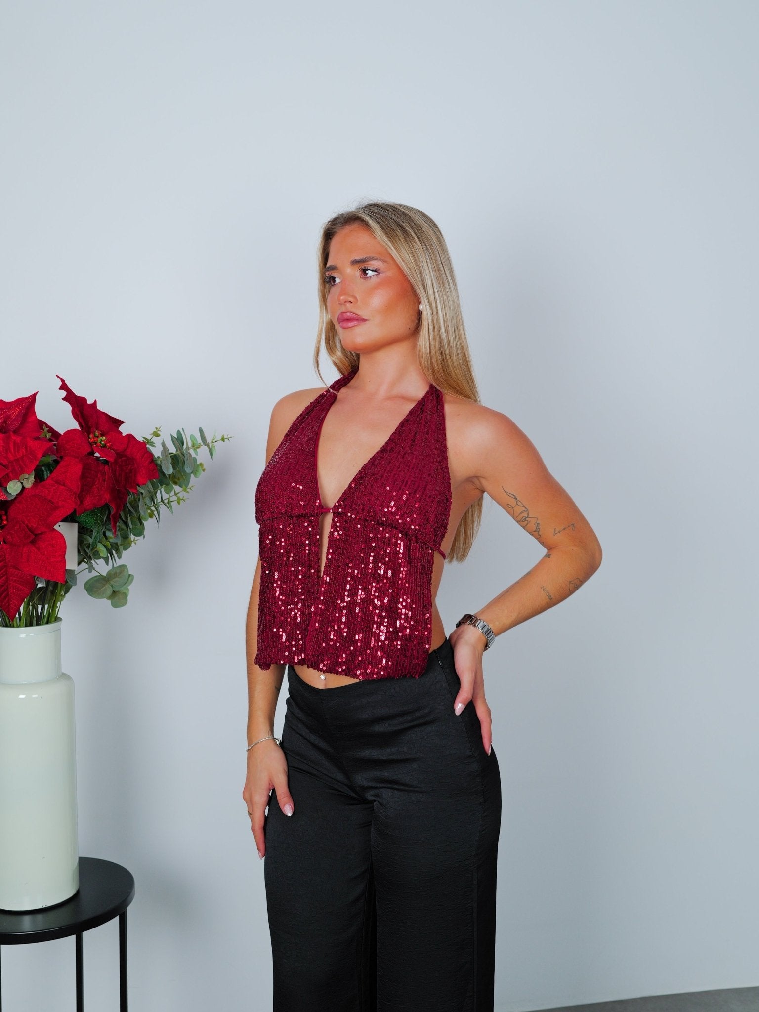 Top glitter con scollo a V sul retro bordeaux - Sorellas The Brand Barcelona S.L