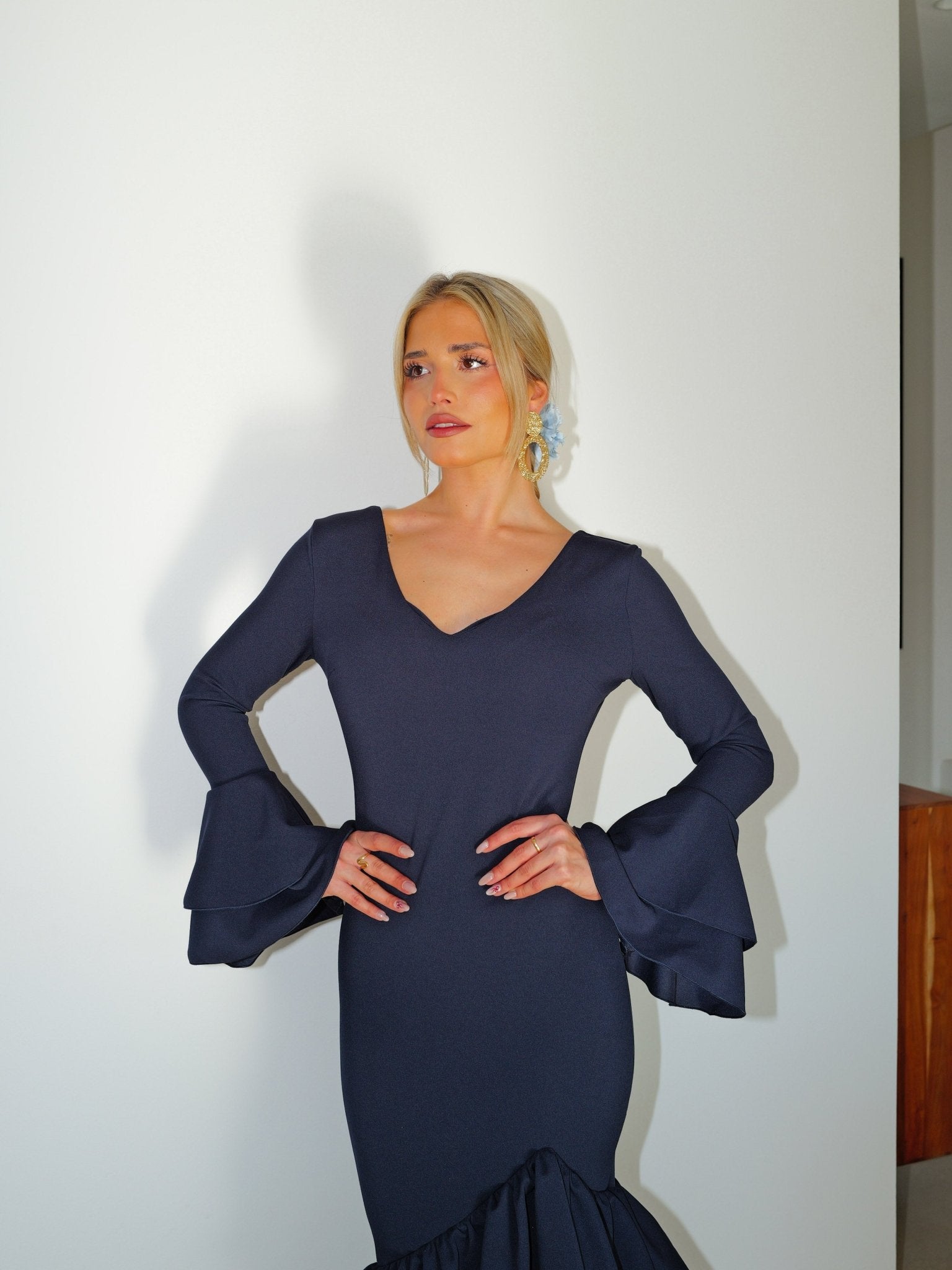 Abito flamenco asimmetrico con volant blu navy - Sorellas The Brand Barcelona S.L