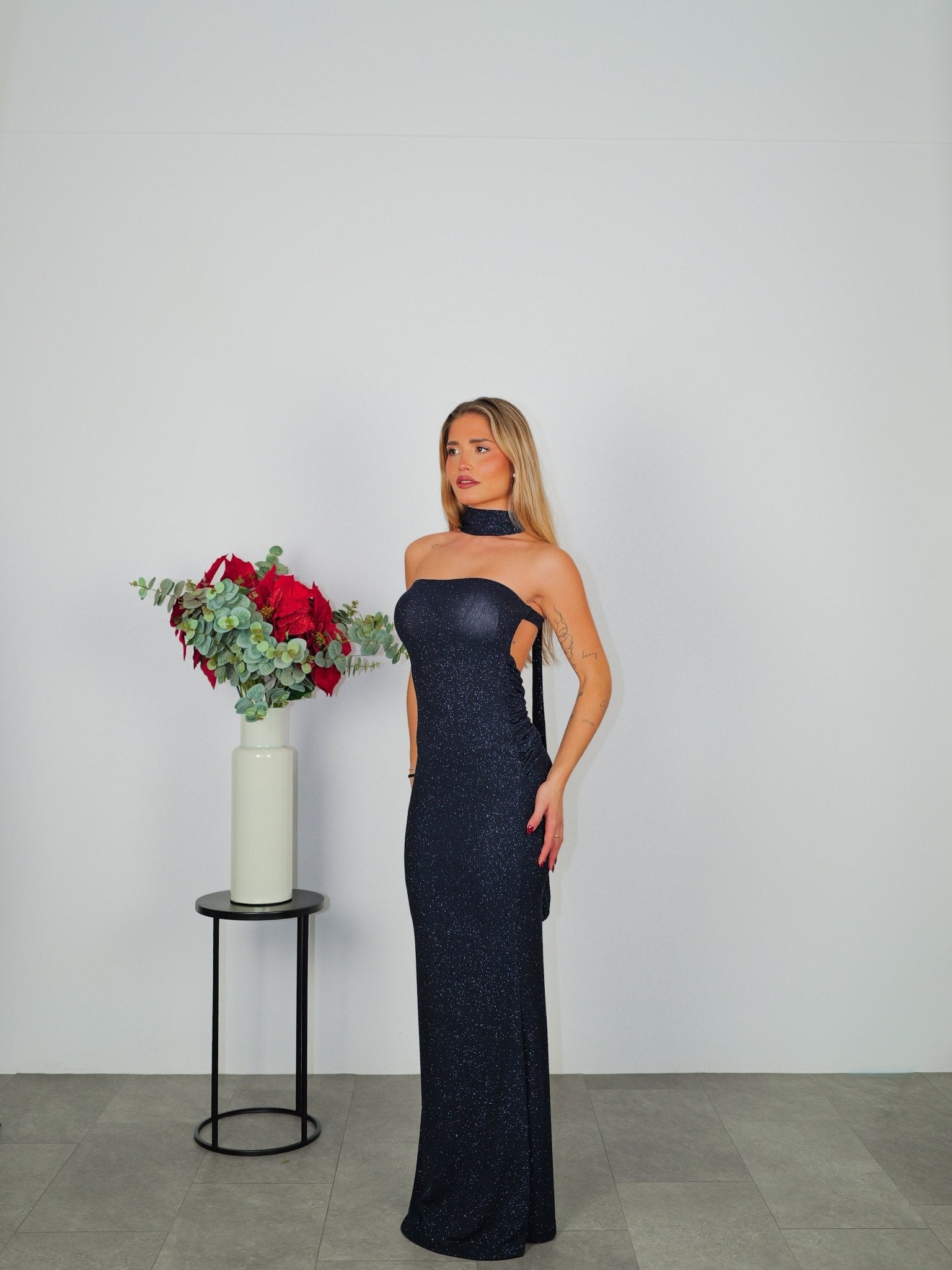 Abito con scollo a cuore in lurex blu navy - Sorellas The Brand Barcelona S.L