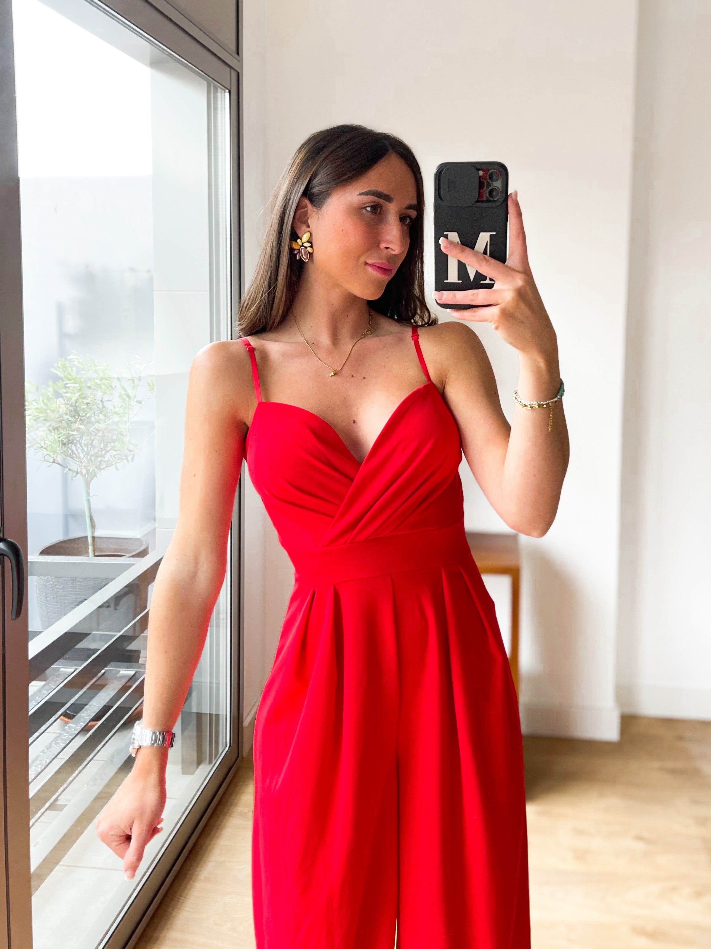 Tuta crepe cuore rosso