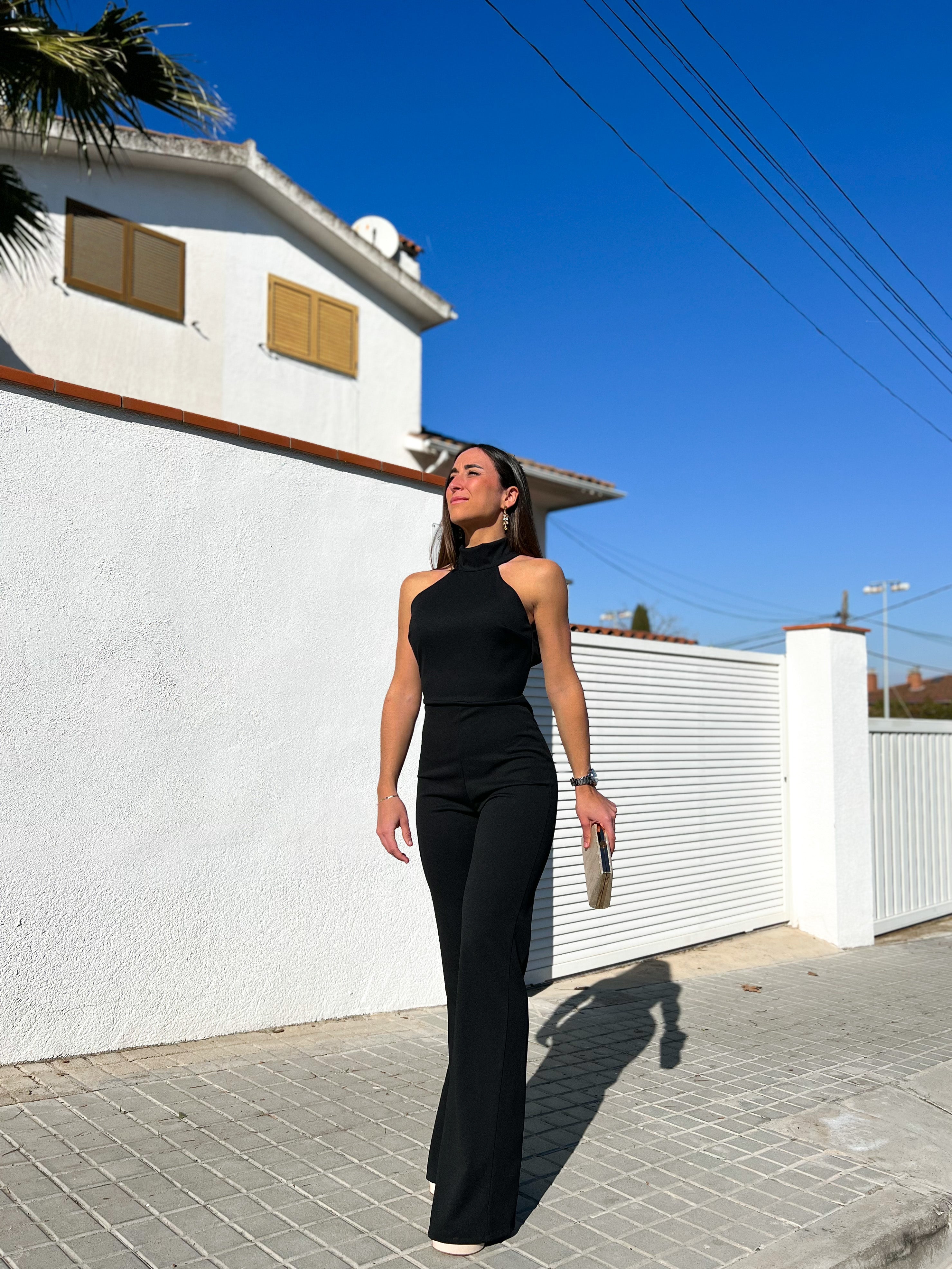 Tuta halter in crêpe nero