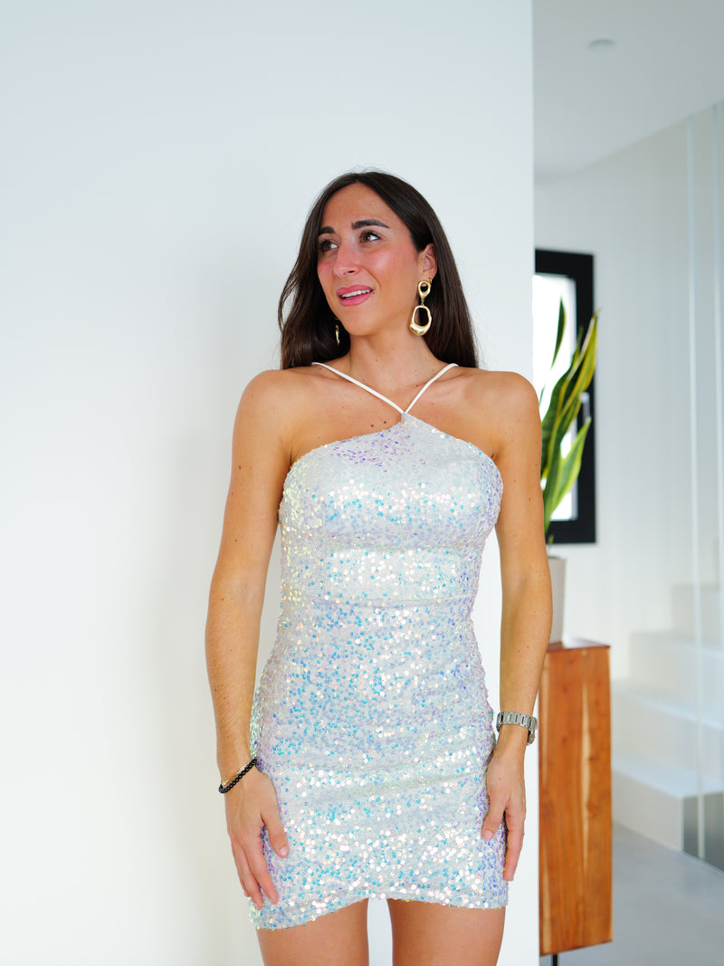 Vestido glitter tiras blanco