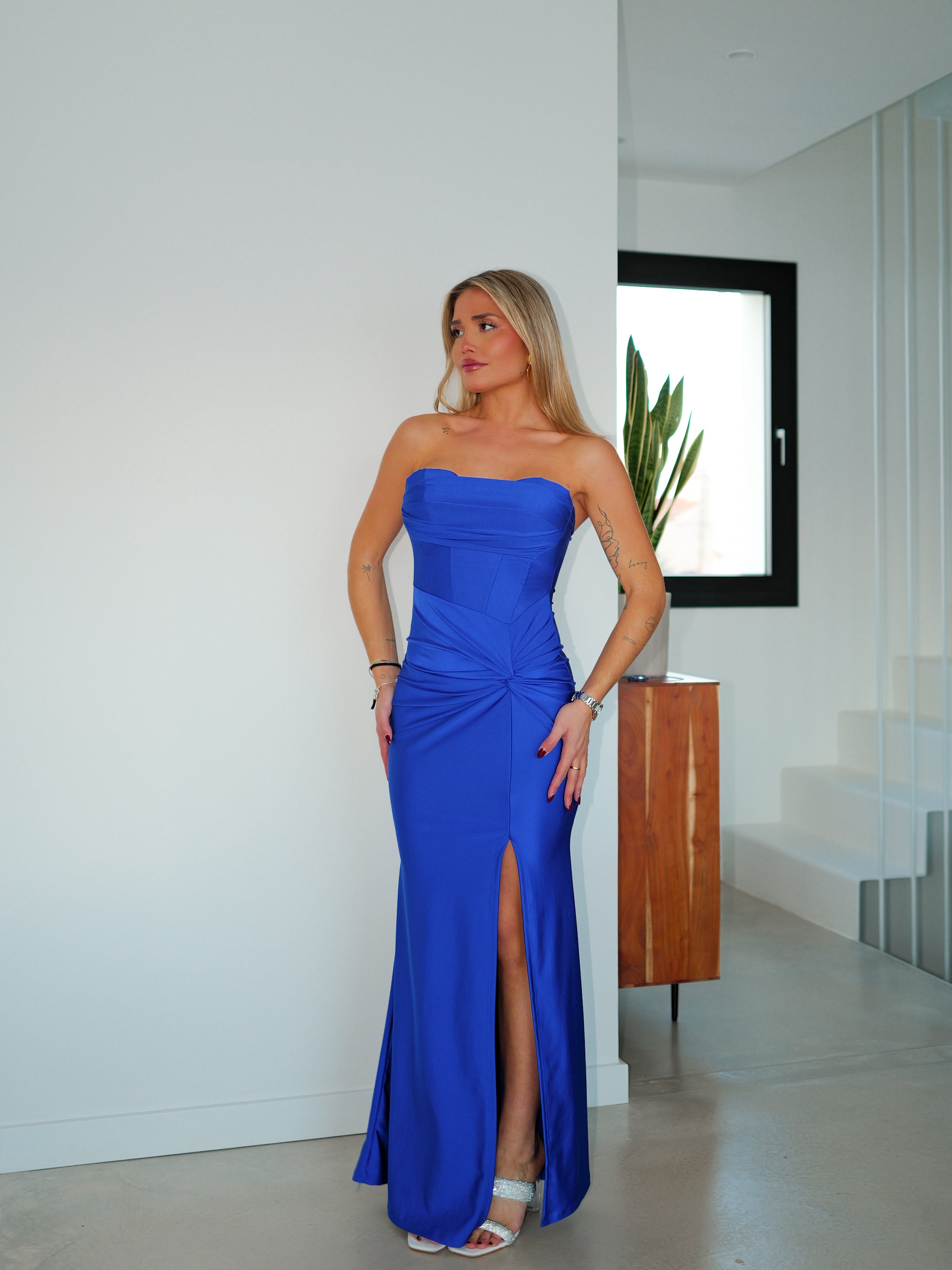 Vestido corsé banda corazón nudo azul