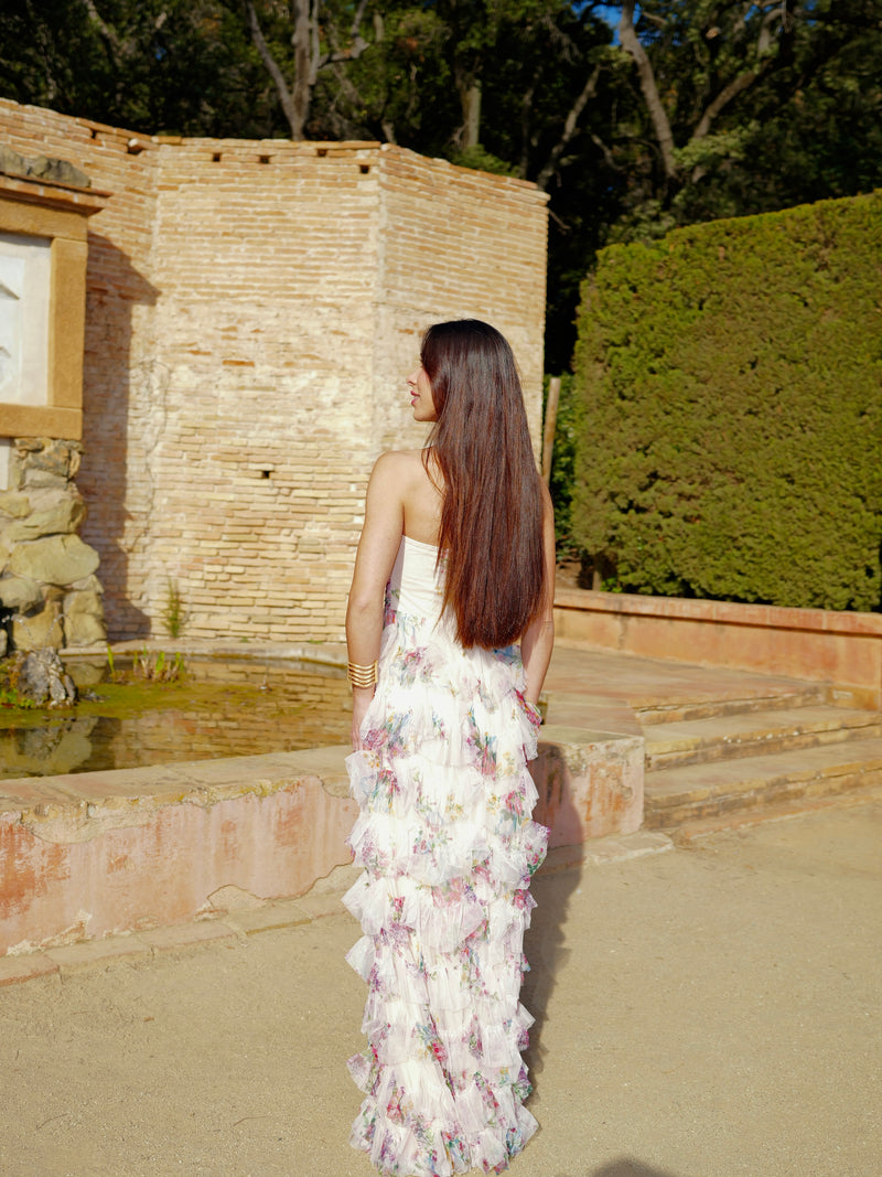 Vestido palabra romántico volantes flores blanco