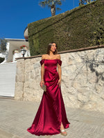 Vestido ballenas raso burdeos